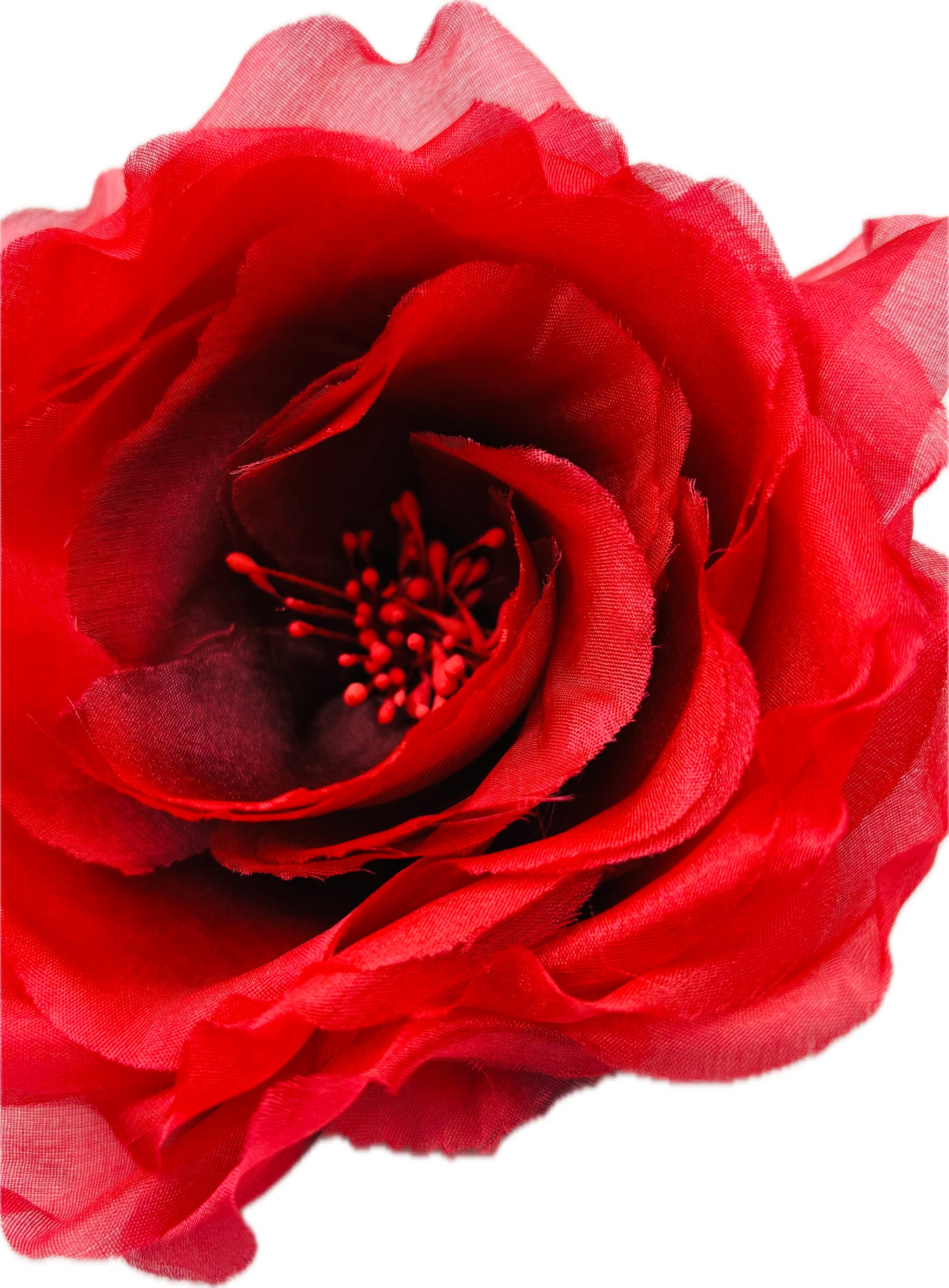 Desiree Red Silk Chiffon Layered Rose Pin & Clip, 4"