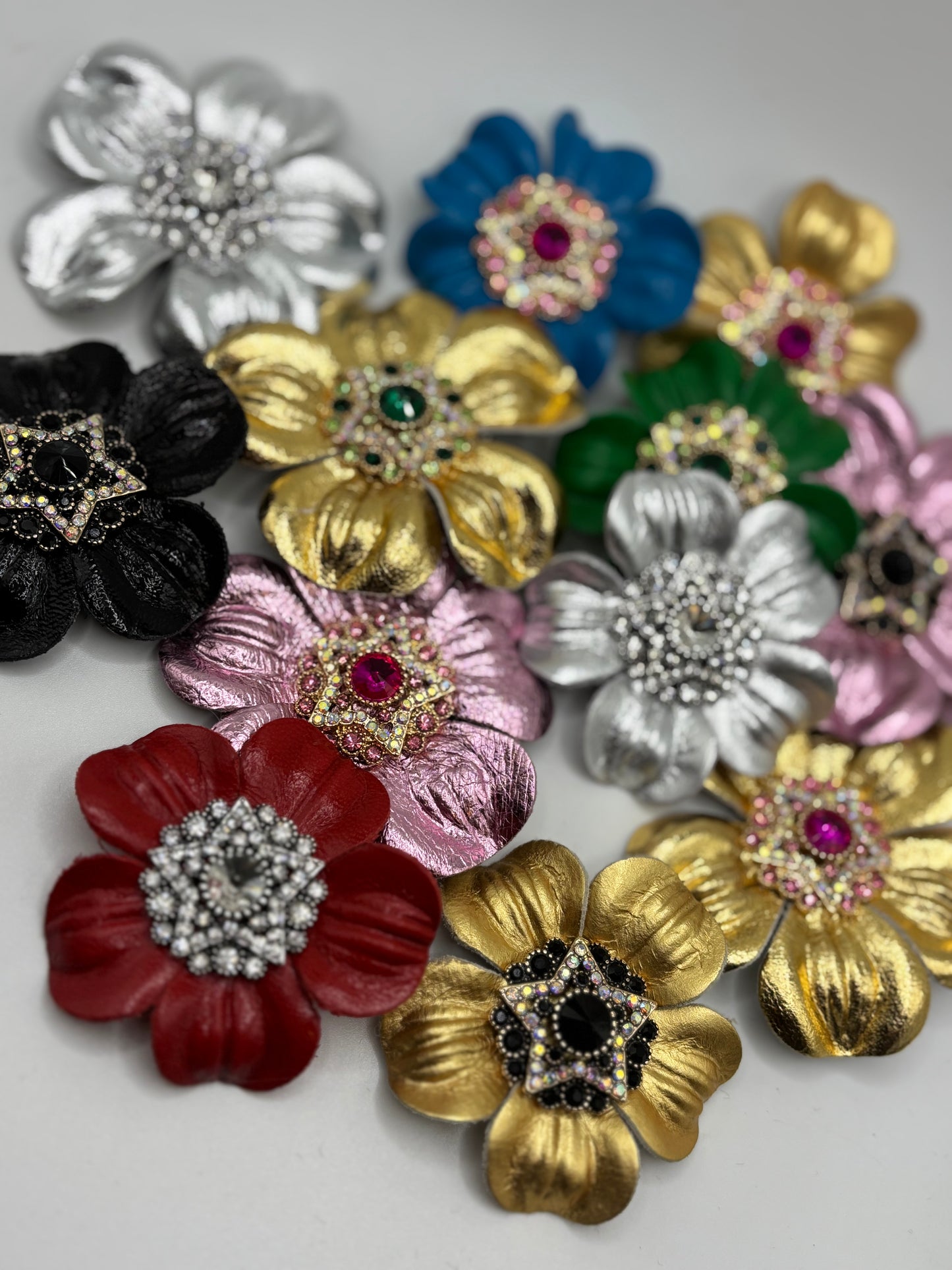 Karin's Garden 2 1/2” "Big Sky Rodeo Glam" Pink & Blue Leather Crystal Star Pin & Clip. Clip onto necklace, dress, lapel, hat and more.