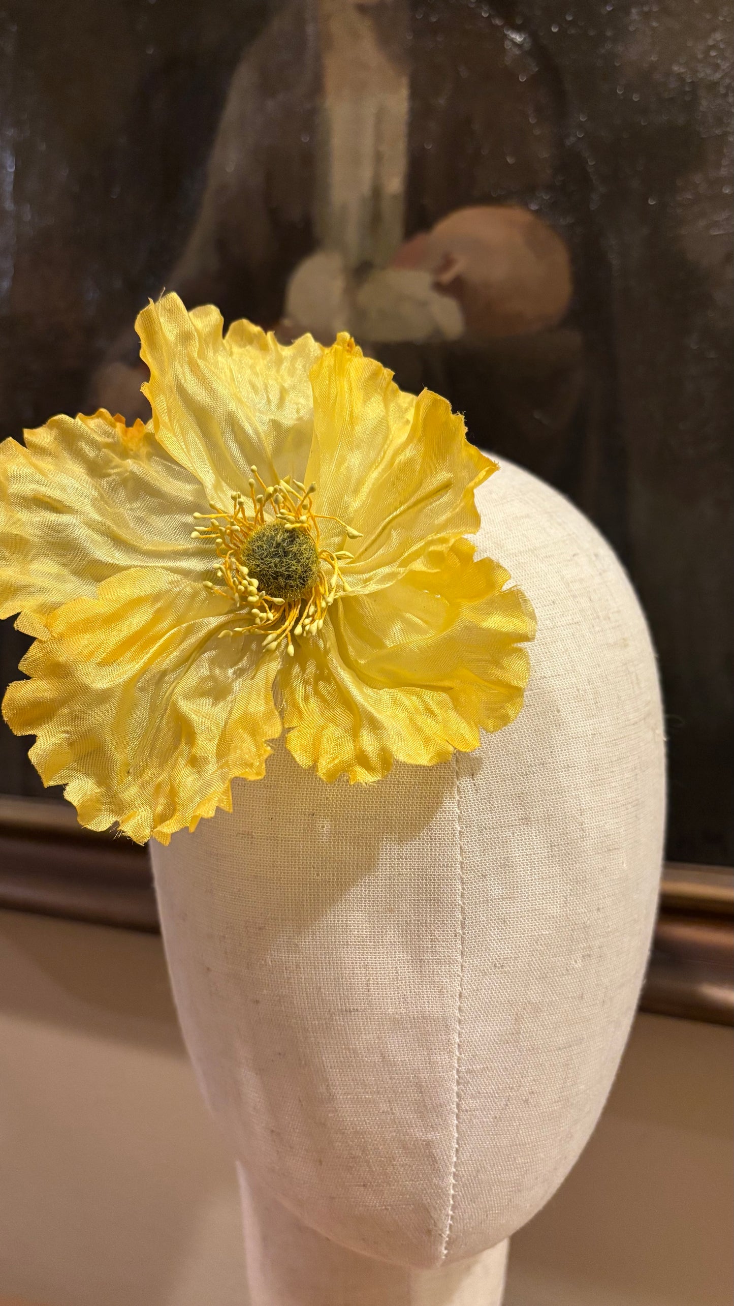 Yellow Garden Poppy 4" Pin or Clip into hair, onto dress, lapel, hat and more. Lifelike Poppy. Bendable Petals.