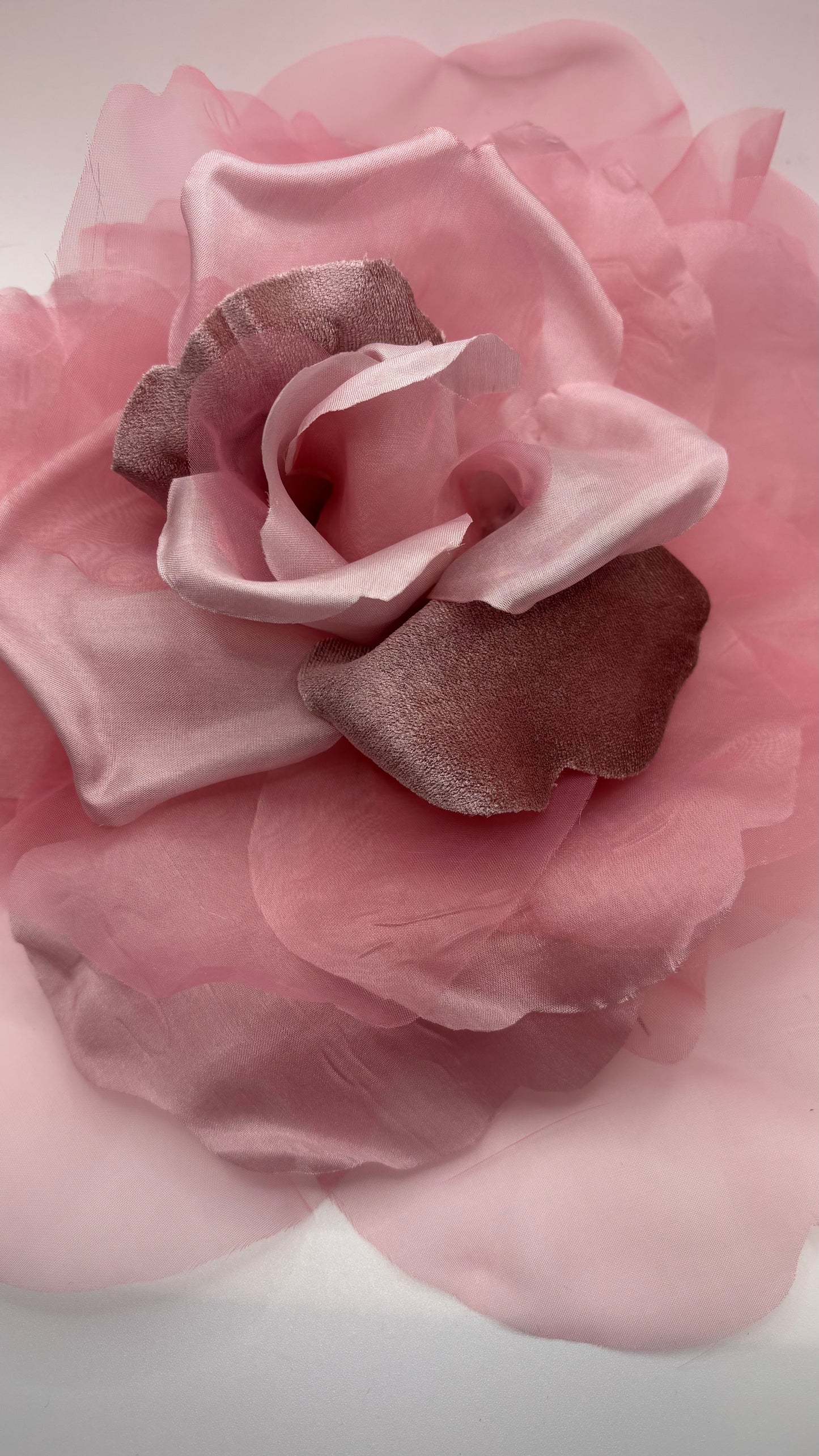 Ariana Rose Pink Silk & Velvet Organza Rose Pin & Clip, 10"