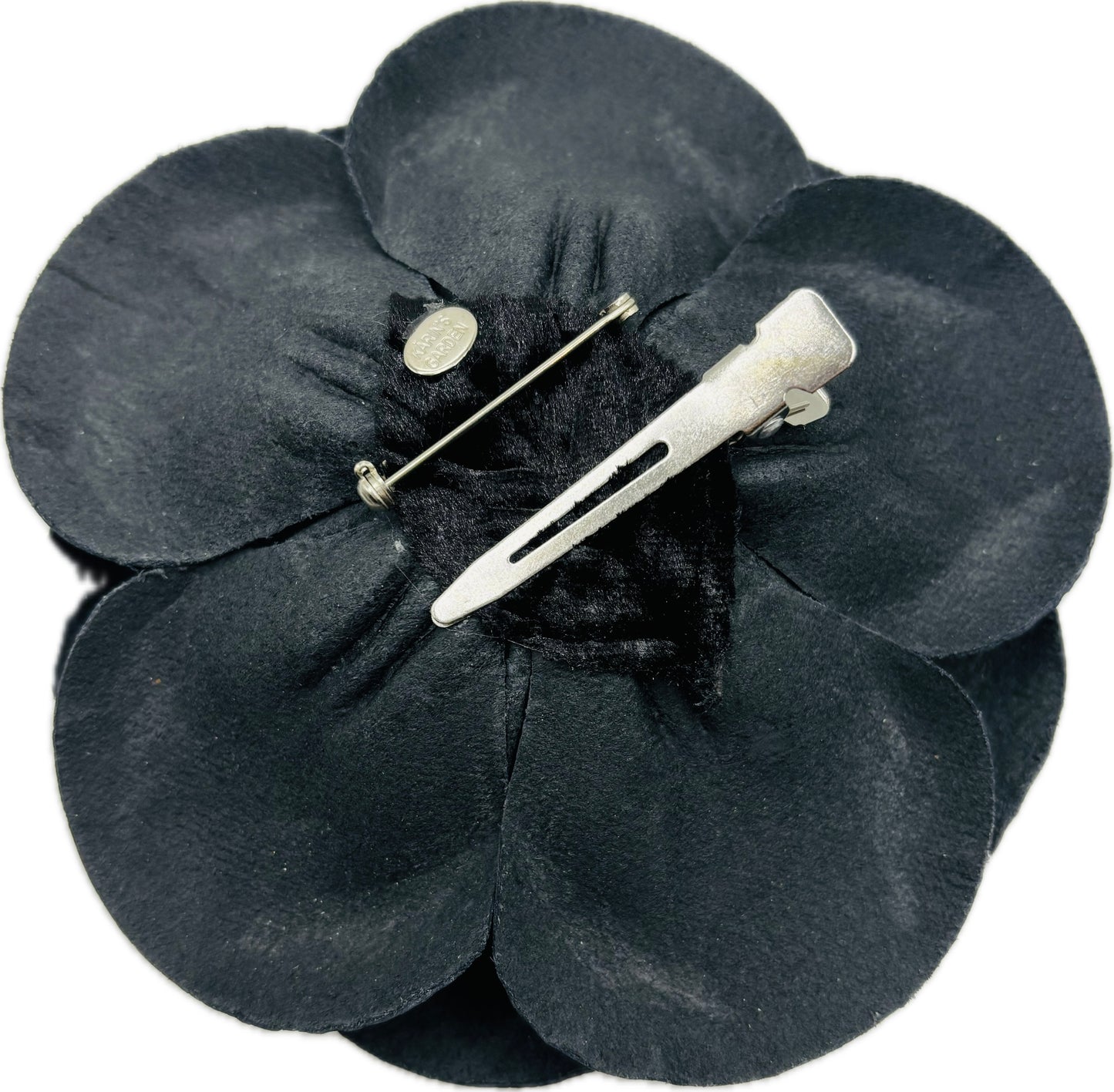 Kirsten Black Patent Italian Leather Rose Pin & Clip, 5" – Handmade