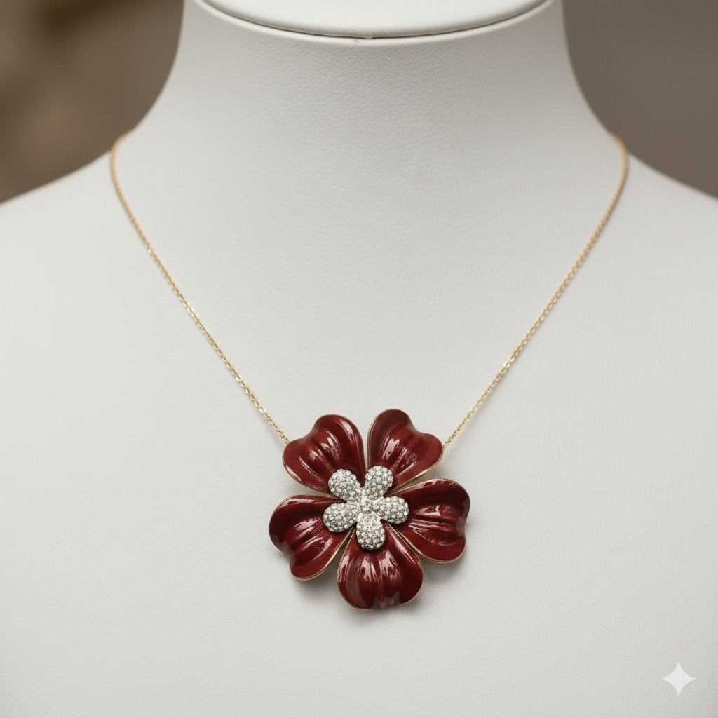 “Claudette” Red Patent Leather & Jeweled Flower Clip. 2.25" Clip into hair, onto lapel, necklace, purse, hat & more. Made in the USA with Love.