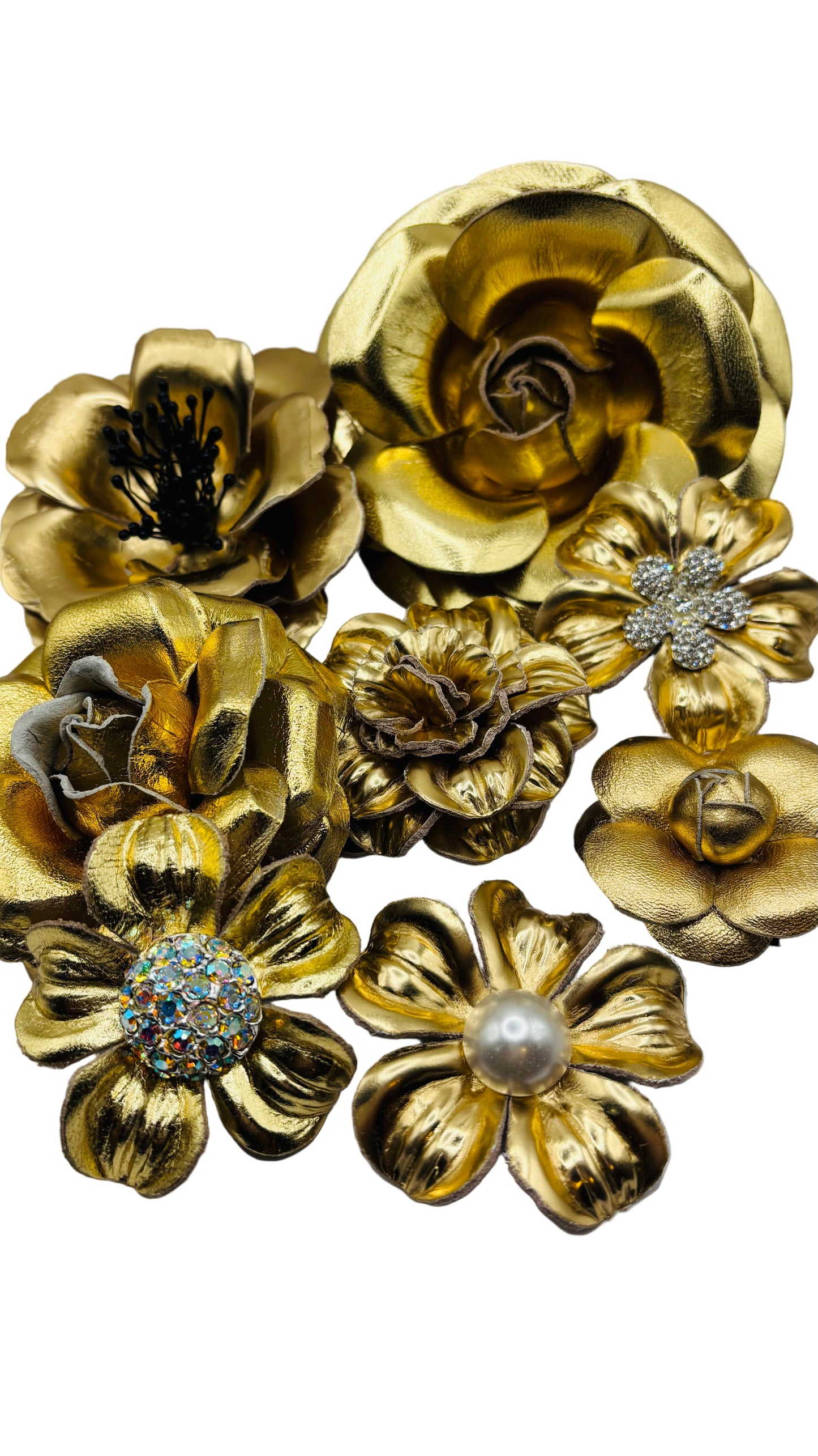 “Cecconis”Gold Patent Leather Rose Brooch & Clip. Made in the USA with Love
