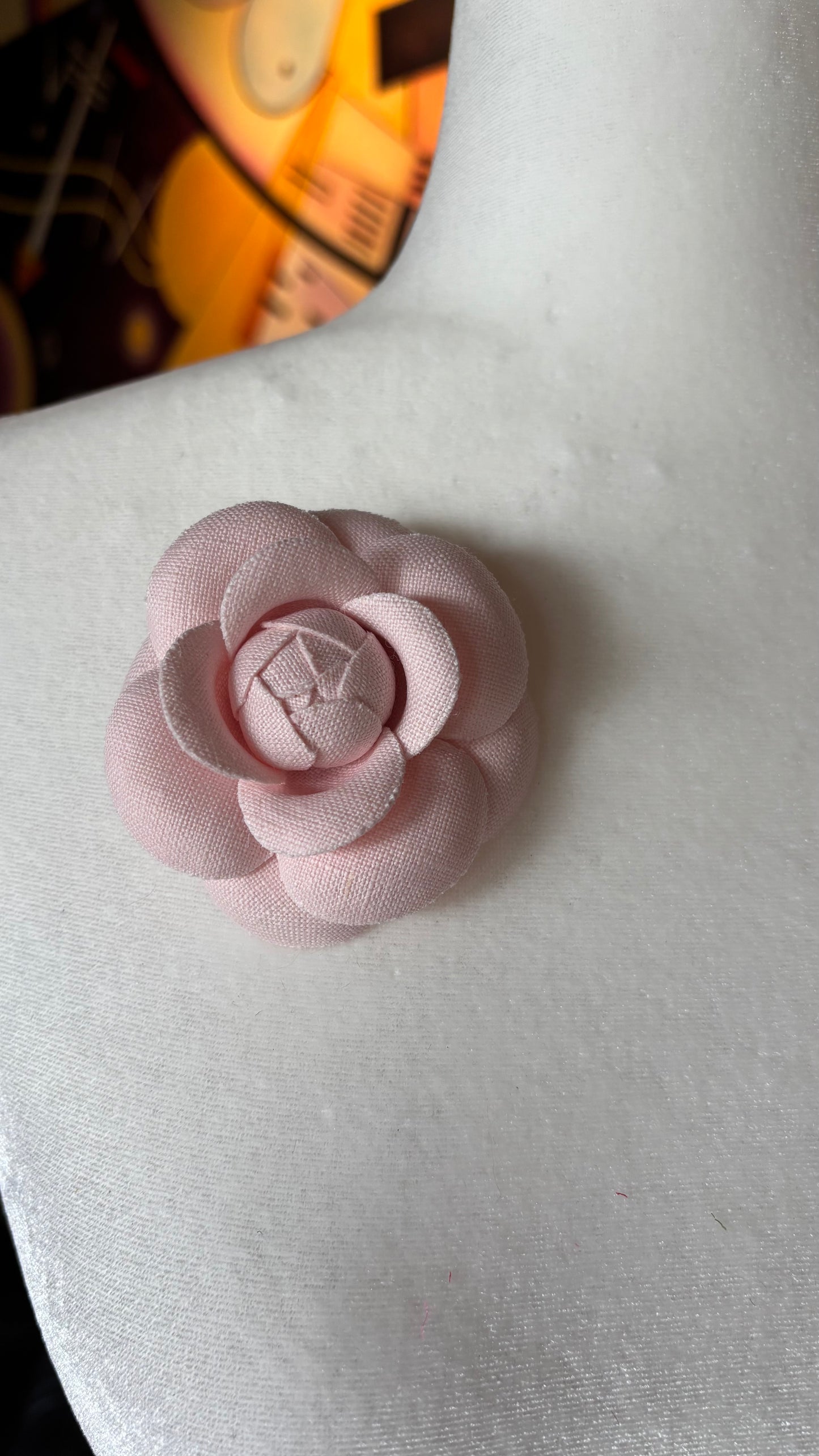 Audrey Blush Pink Linen Camellia Pin Brooch & Clip, 3"
