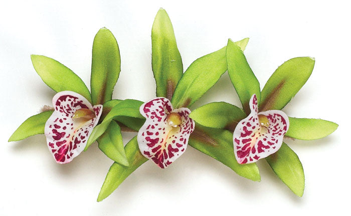 Paloma White & Green Satin Mini Orchids Skinny Barrette, 5" – Handmade