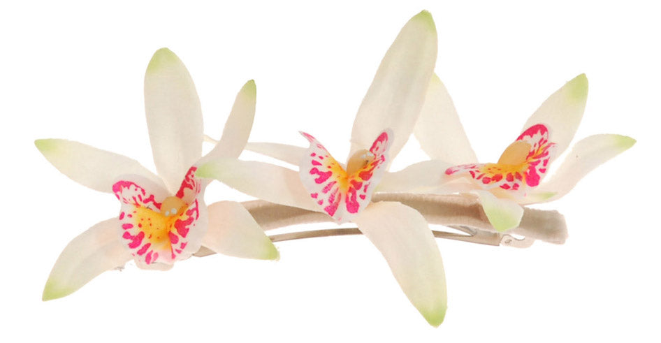 Paloma White & Pink Satin Mini Orchids Skinny Barrette, 5" – Handmade