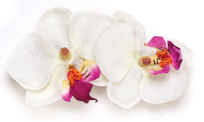 Karin's Garden White Orchid Clip on French Auto Barrette. Made in the USA