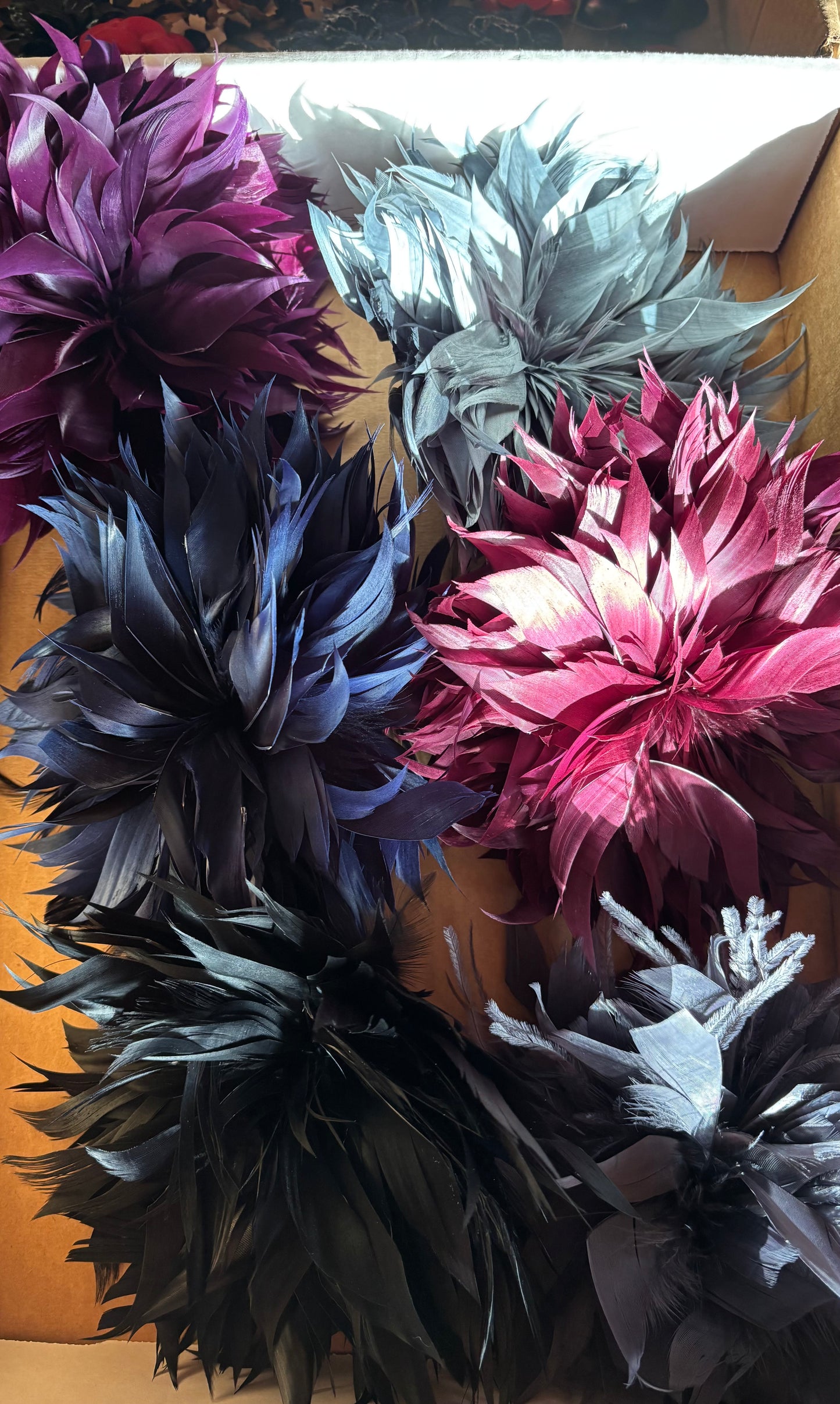 "Josephine" Feather Brooch & Clip in Purple. Wear on your lapel, dress, in your hair, on purse, hat and more.