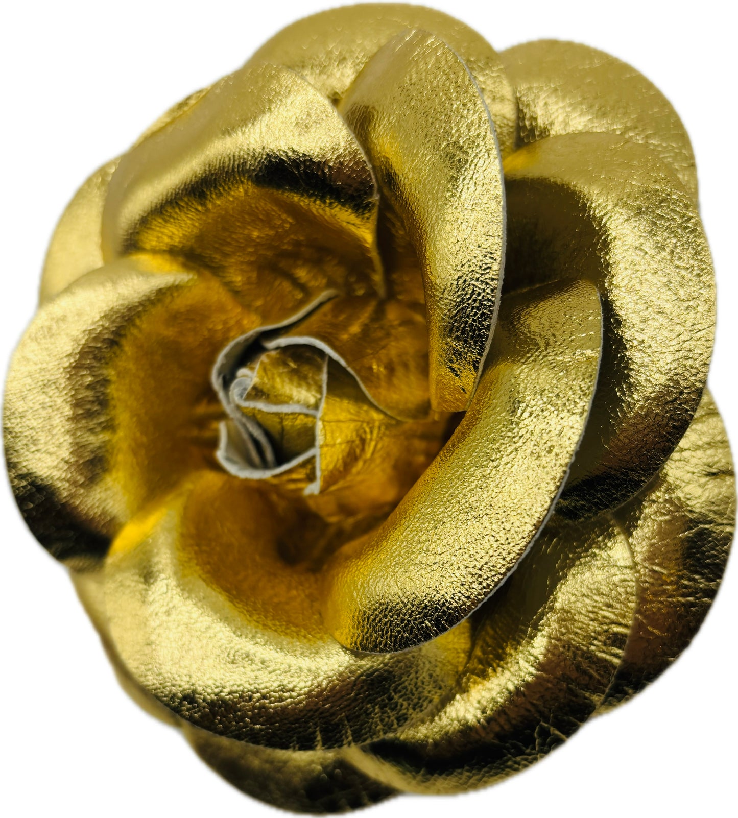 Kirsten Gold Italian Leather Rose Pin & Clip, 5"