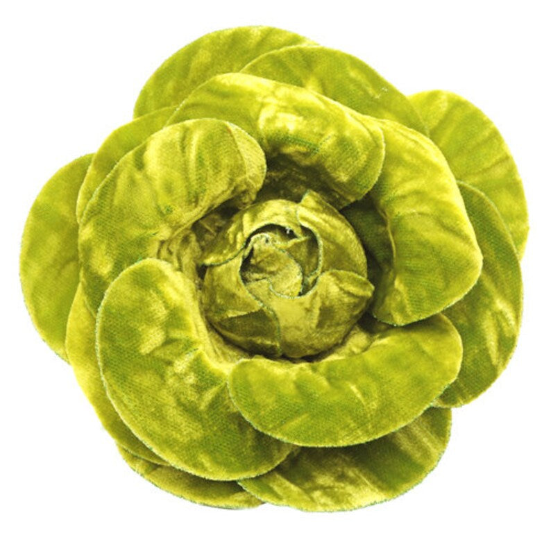 Loretta Chartreuse Crushed Velvet Rose Pin & Clip, 4"