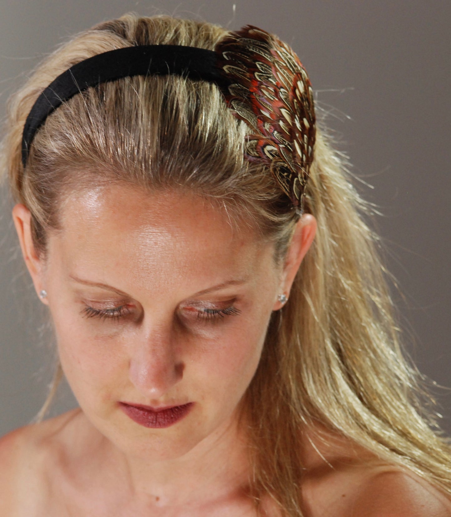 Flapper Feather Headband Black Silk Made in the USA