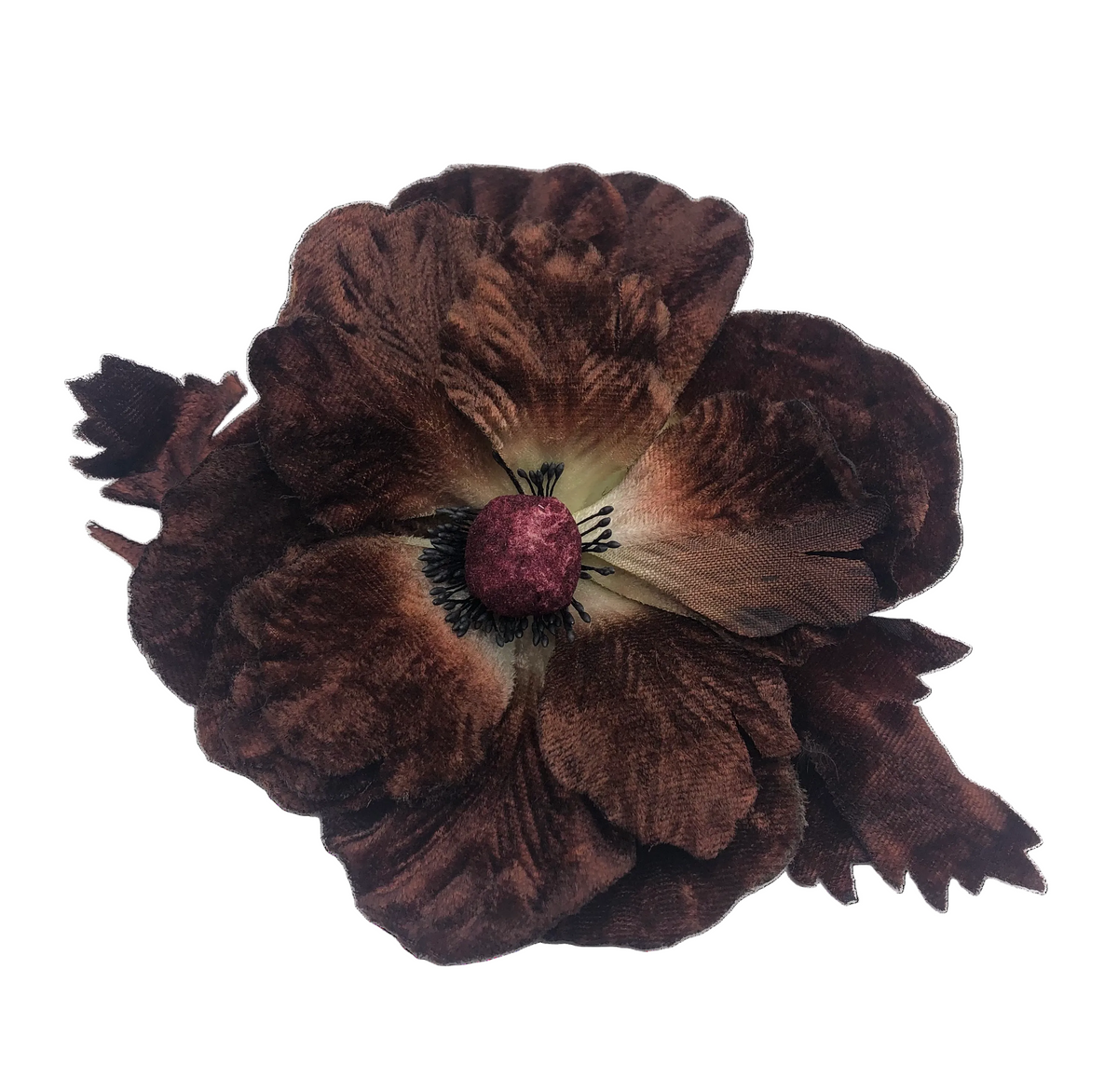 Hema Brown Velvet Poppy Pin & Clip, 5"