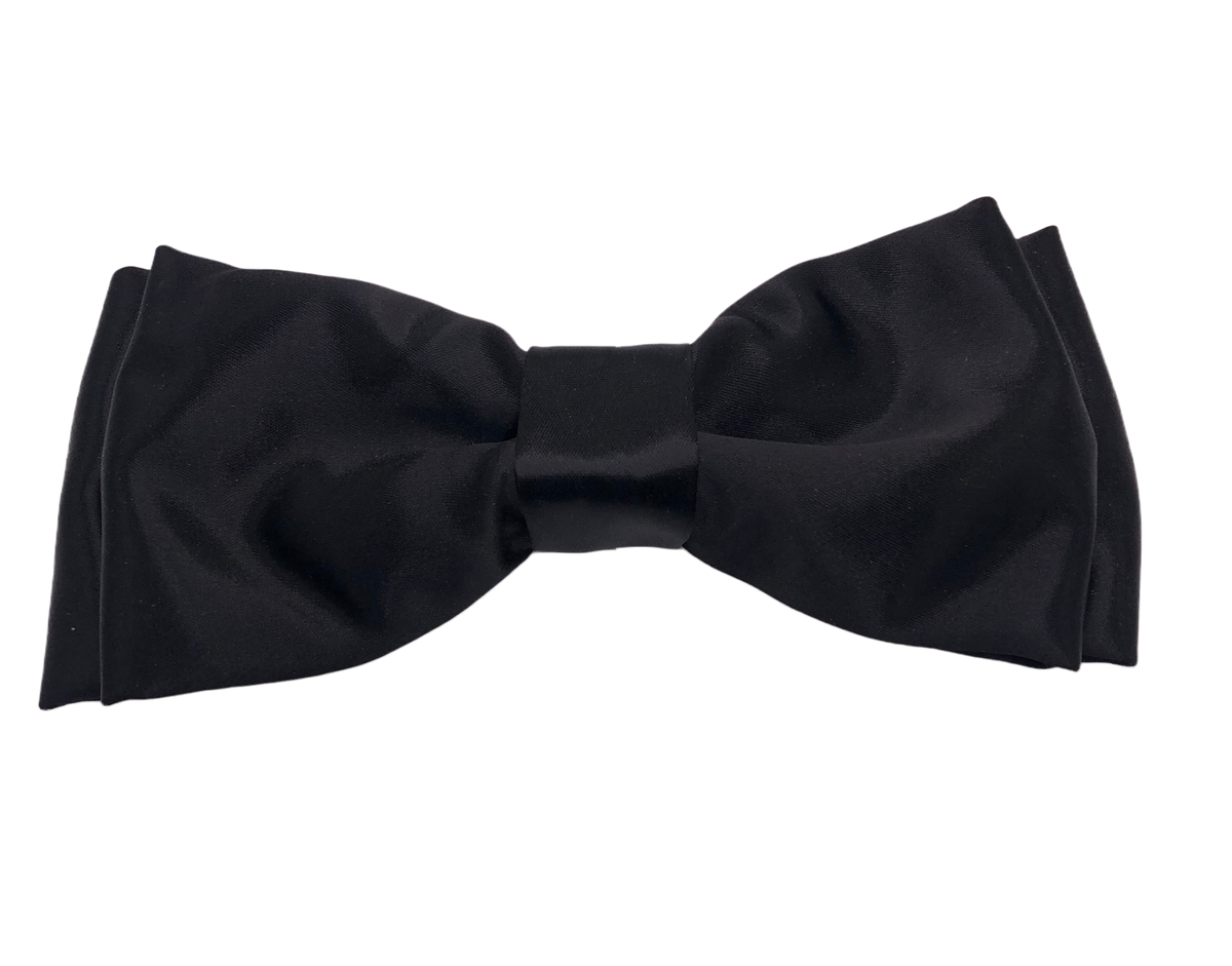 Black Silk Satin Bow French Barrette, 6.5"