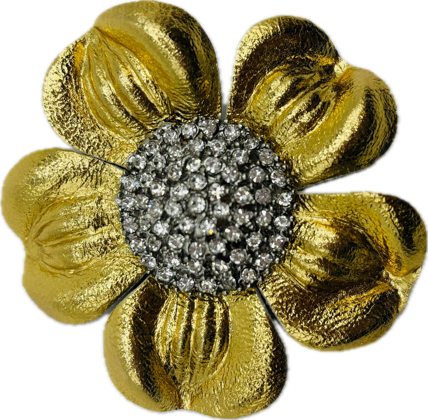 Danica Gold Leather Crystal Daisy Pin & Clip, 2.5"