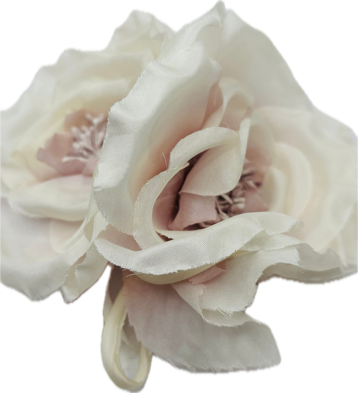 Bianca Ivory Pink Silk Double Rose Brooch & Clip, 4.5"