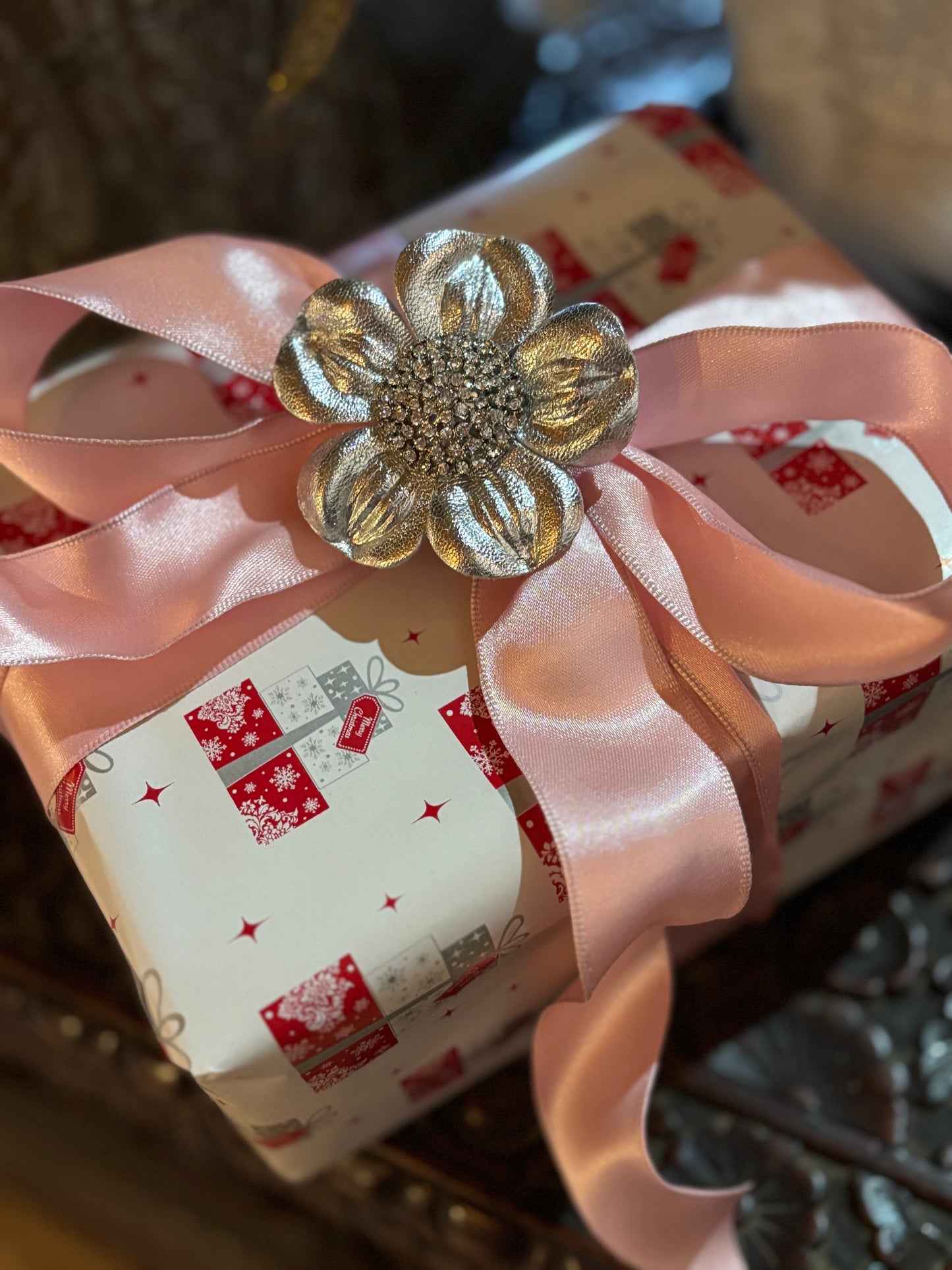 Karin's Garden 2 1/2" Danica Pink Glam Leather Crystal Daisy Pin & Clip. Crystal Center. Made in the USA with Love