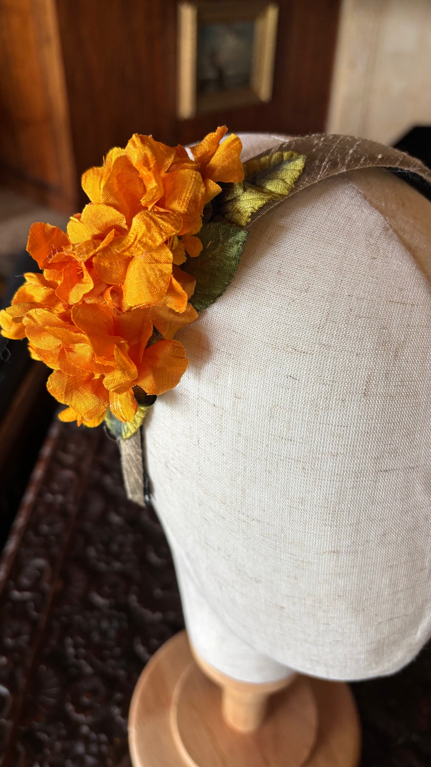 Golden Violets One-of-a-Kind Yellow & Gold Silk Headband, 1"