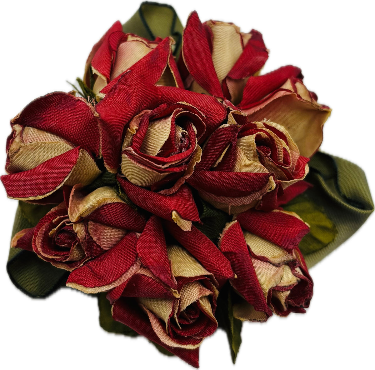 Mary Ellen Red & Taupe Rosebuds Brooch & Clip, 4"