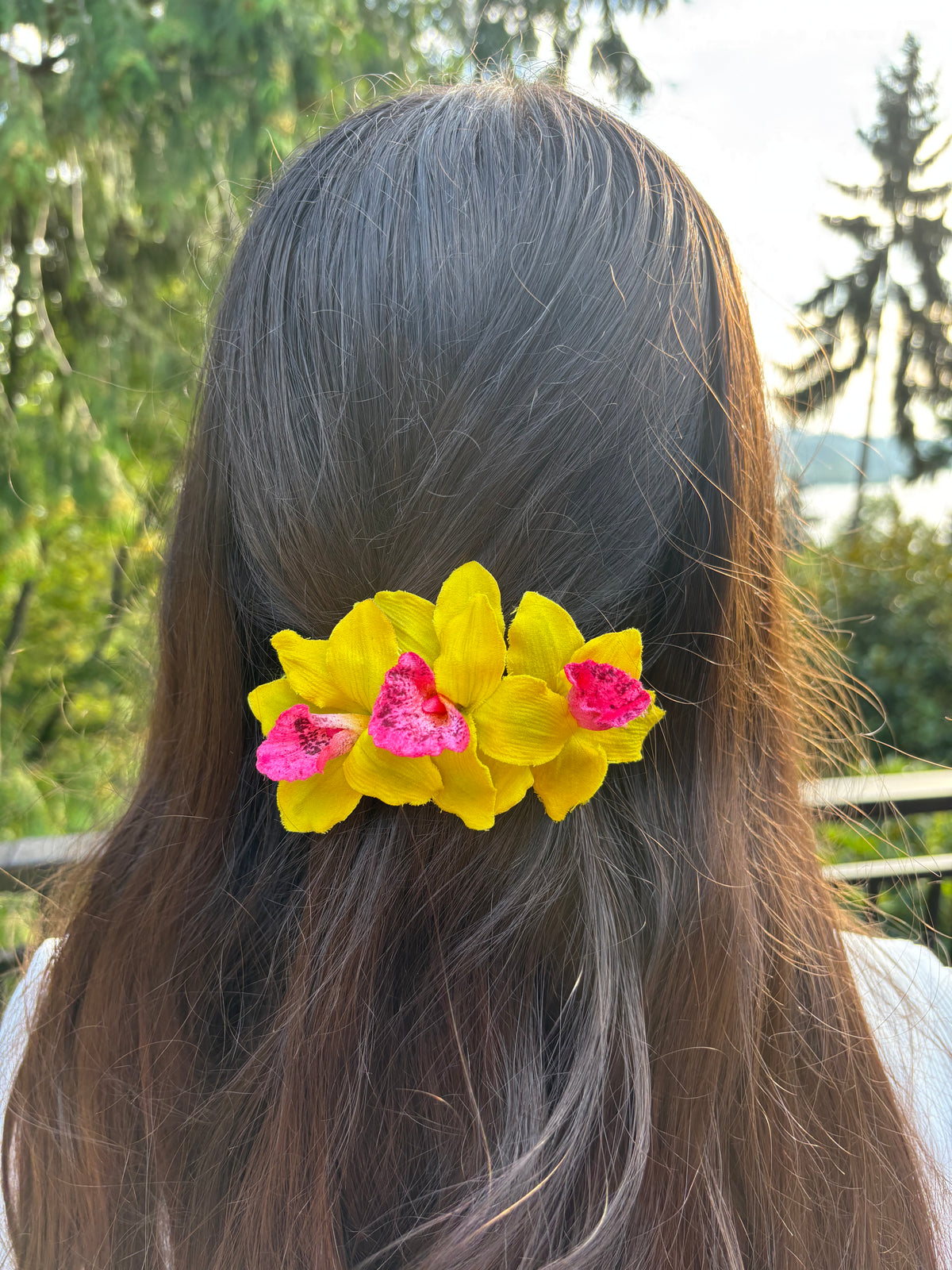 Margaret Yellow & Pink Mini Vanda Orchids French Barrette