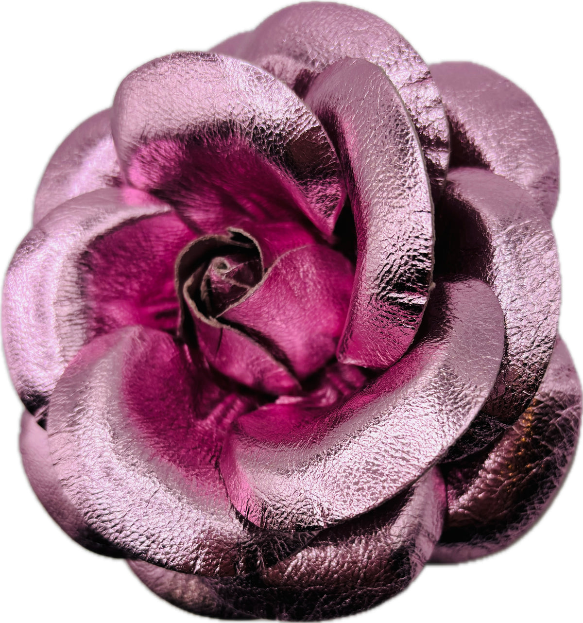 Kirsten Pink Metallic Italian Leather Rose Pin & Clip, 5" – Handmade