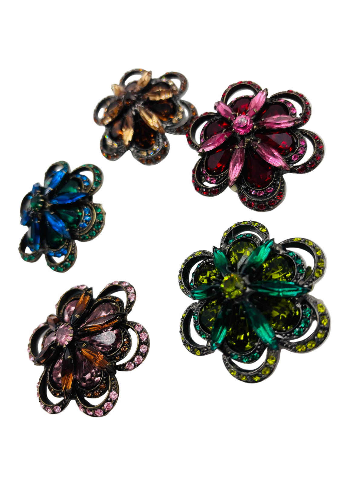 Mae Tan Pink Jeweled Brooch, 1.75"