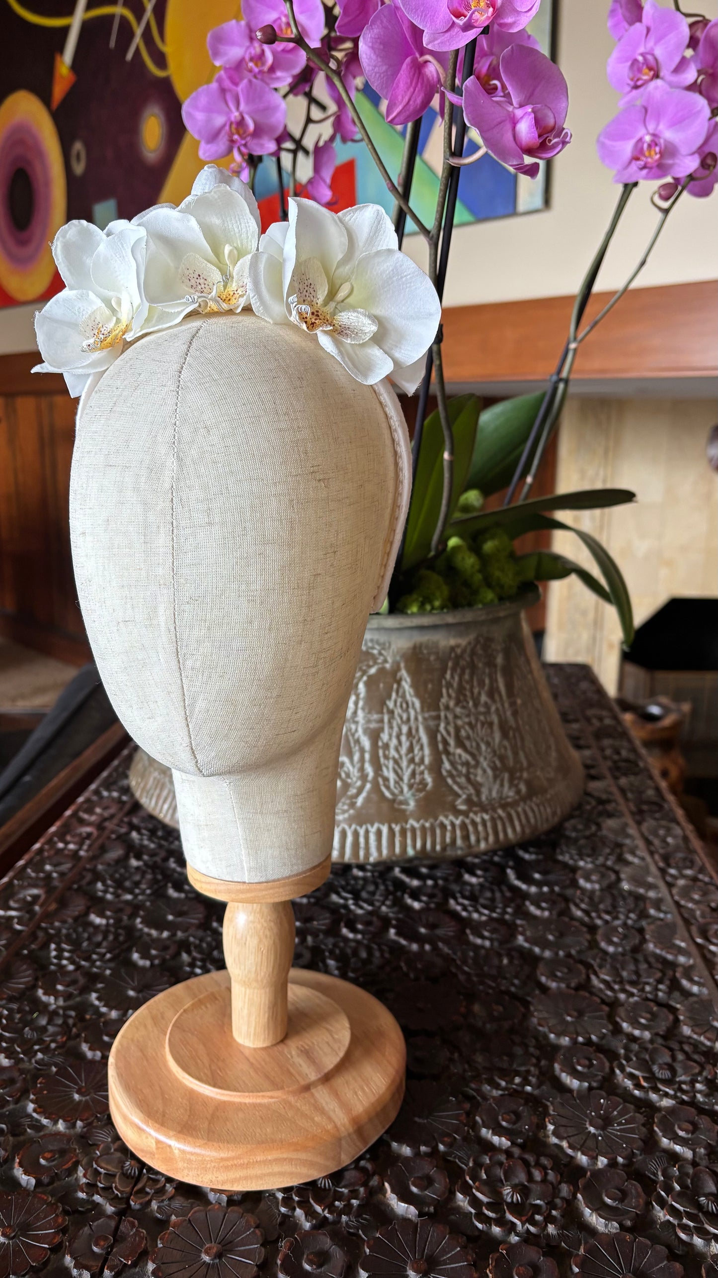 Karin's Garden "Stella" White Orchids Headband. 1" Comfort Fit Headband. Handmade in the USA.