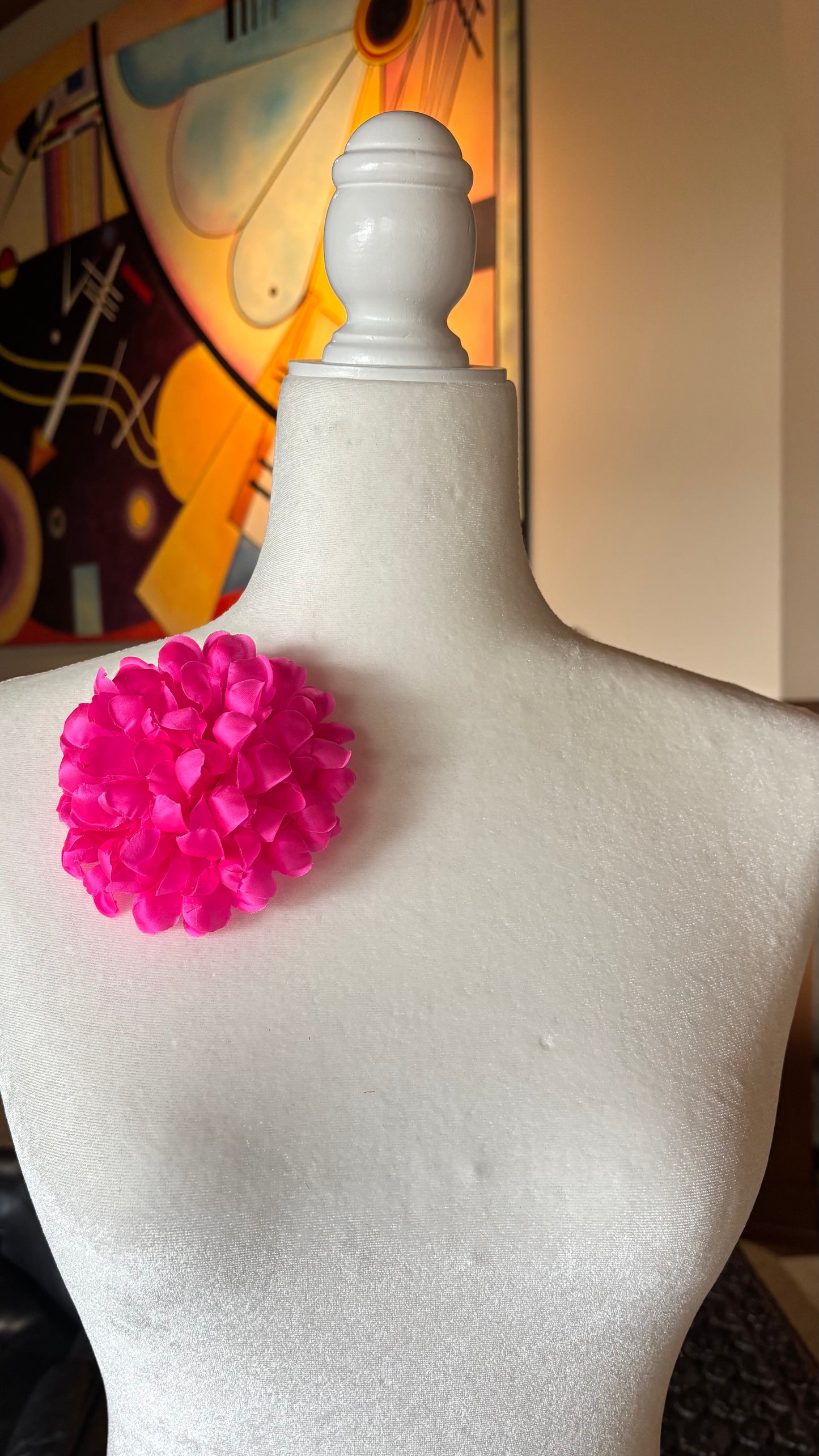 Astrid Hot Pink Silk Charmeuse Mum Brooch & Clip, 4"