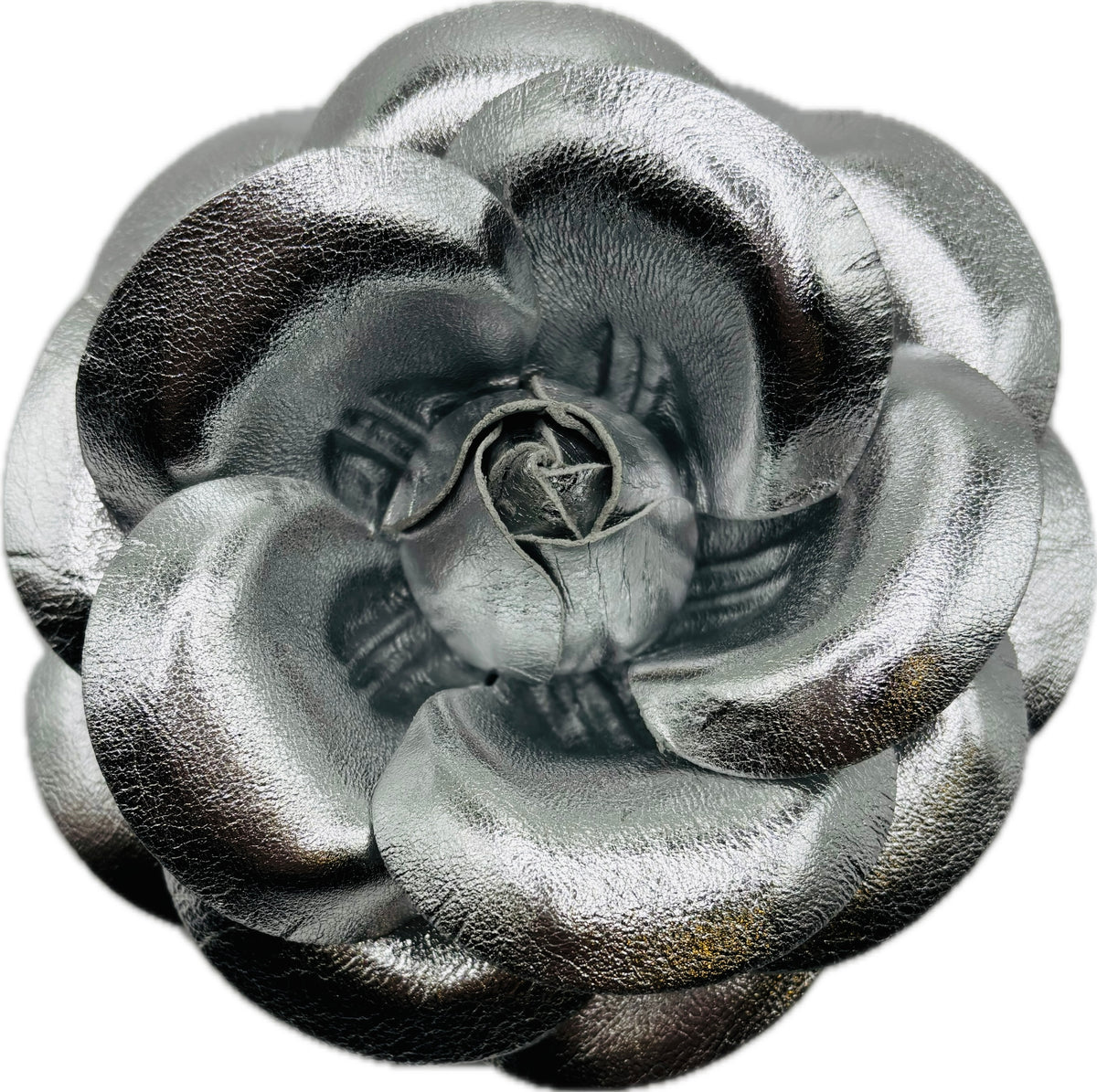 Kirsten Silver Metallic Italian Leather Rose Pin & Clip, 5" – Handmade