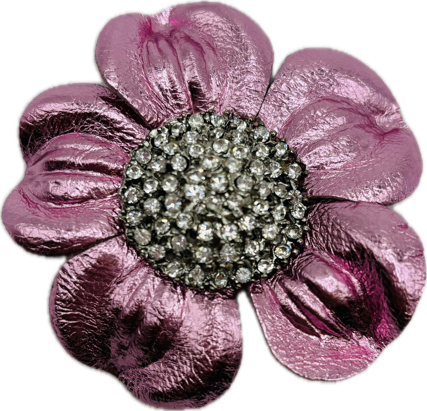 Danica Pink Leather Crystal Daisy Pin & Clip, 2.5"
