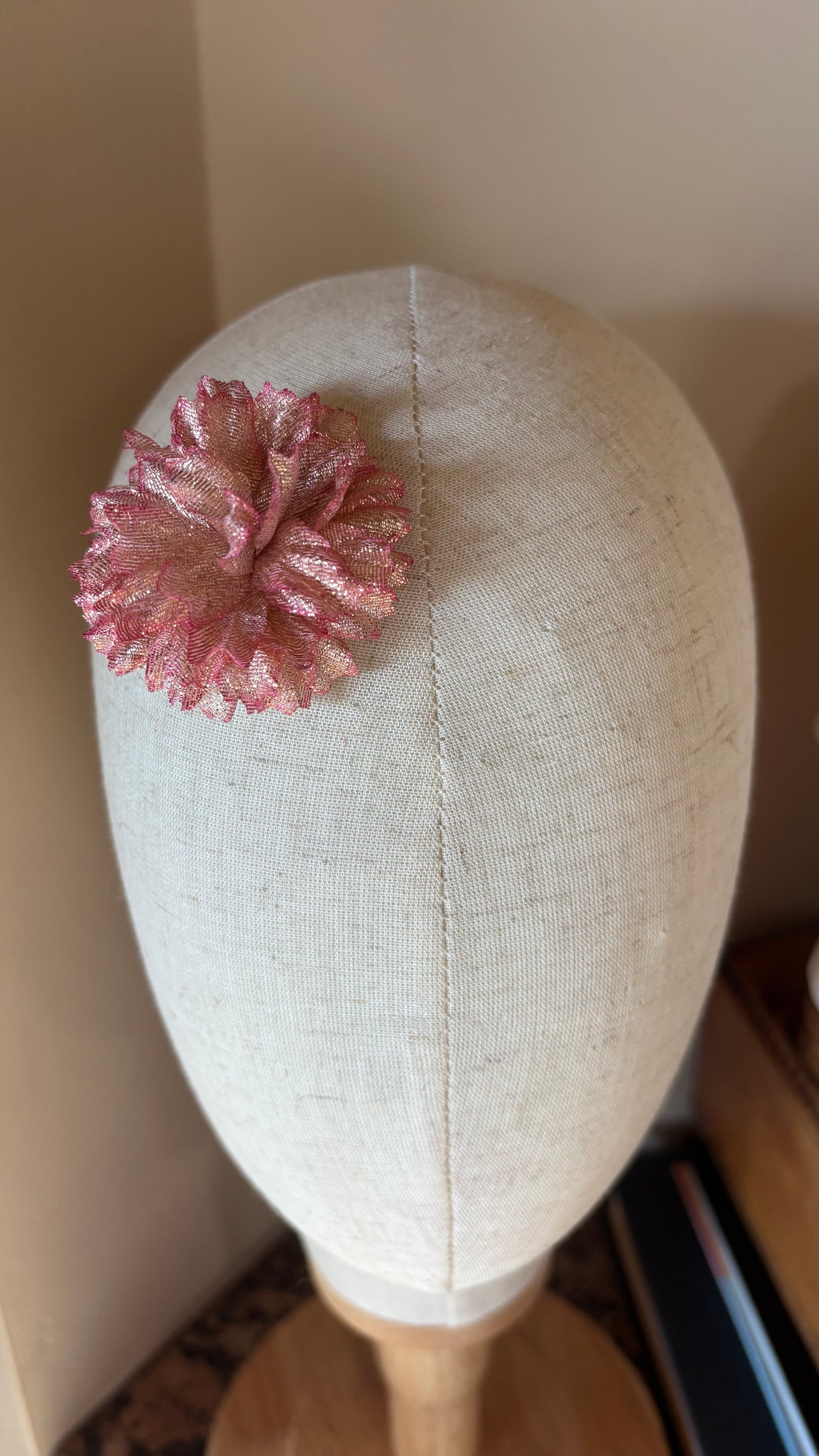 Pink Gold Petite Silk Carnation 2” Flower Pin Brooch and Clip. Made in the USA.