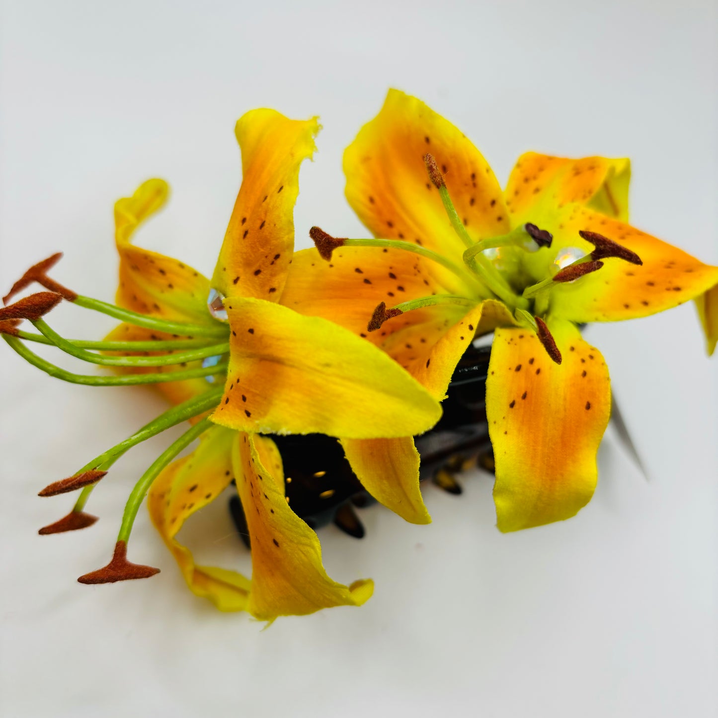 Ophelia Yellow Tiger Lily French Claw Clip with Crystals, 4"