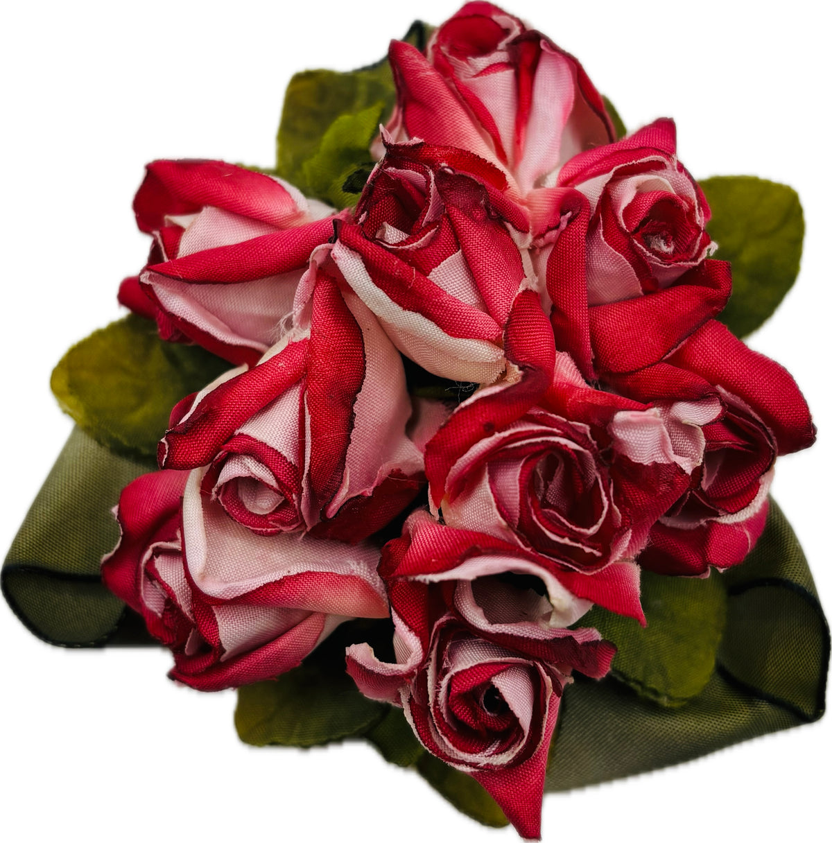 Mary Ellen Pink & White Rosebuds Brooch & Clip, 4"