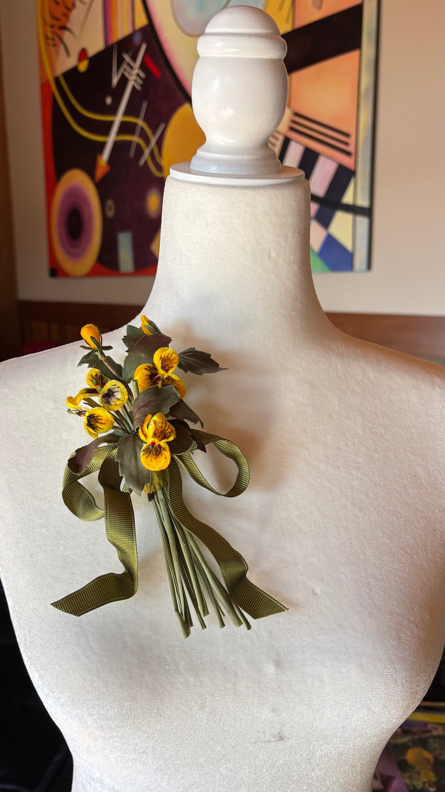 Violet Yellow Velvet Pansy Pin with Bow