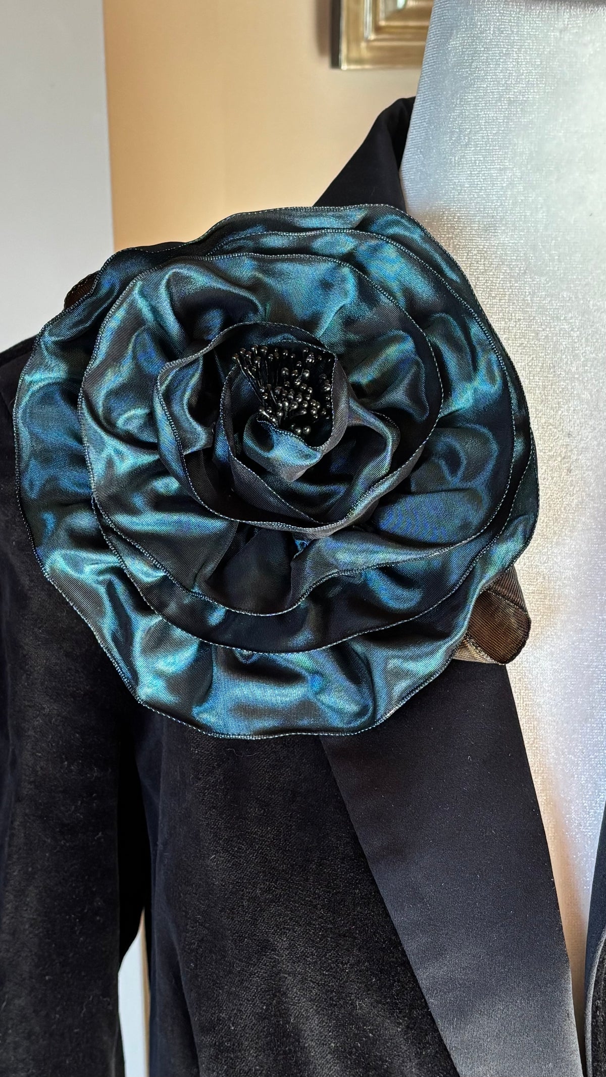 Francesca Teal French Taffeta Flower Pin & Clip, 7"