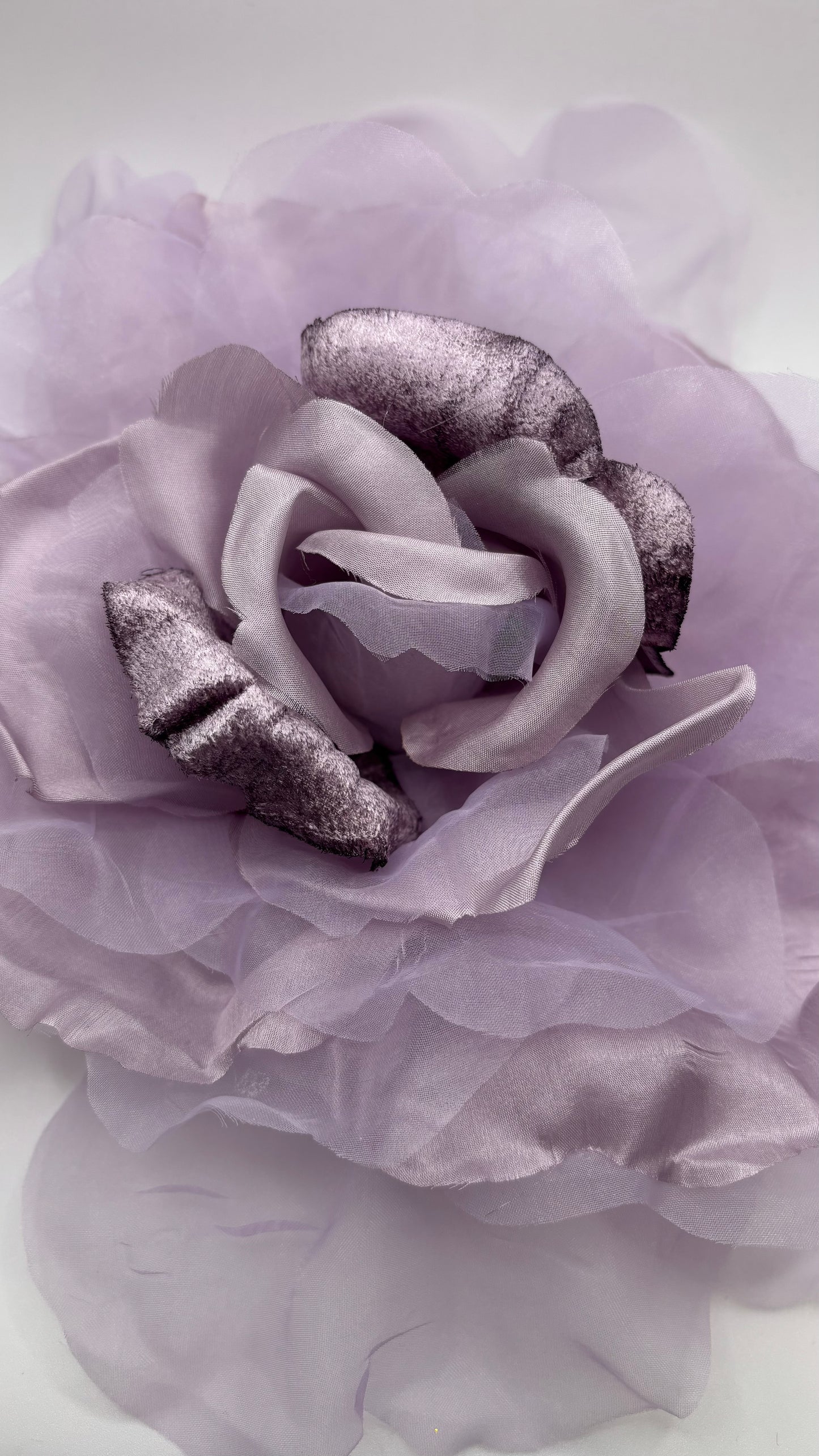 Ariana Lavender Silk & Velvet Organza Rose Pin & Clip, 10"