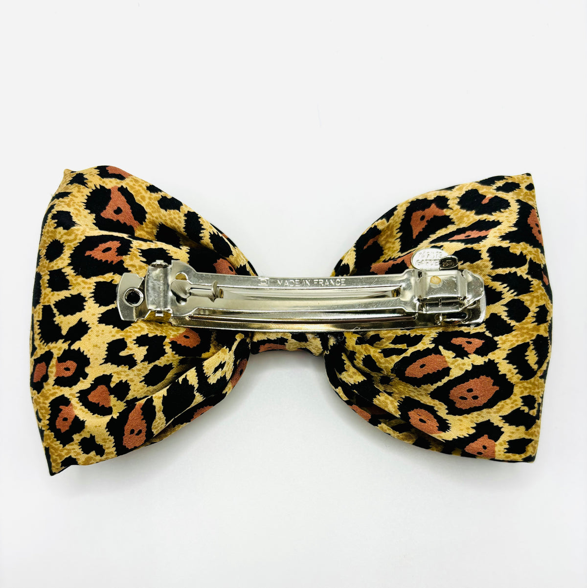 Siena Leopard Print Silk Charmeuse Bow Barrette, 5 1/2"
