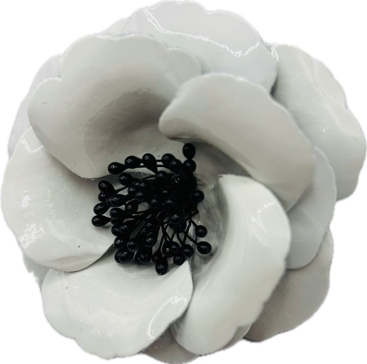 Cecconis White Patent Leather Rose Pin & Clip, 3"