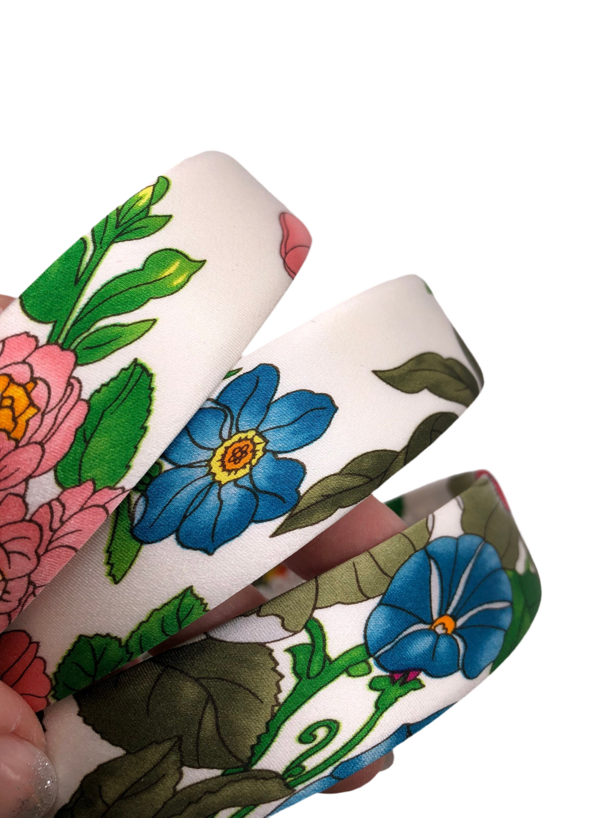 White Floral Le Jardin Silk Charmeuse Headband, 1" – Handmade