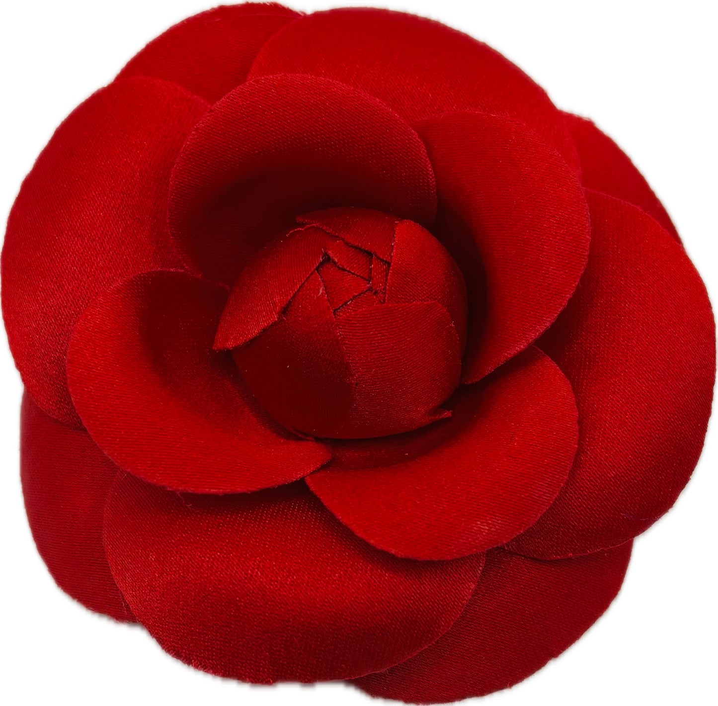 Red Silk Satin Camellia Pin & Clip, 3"