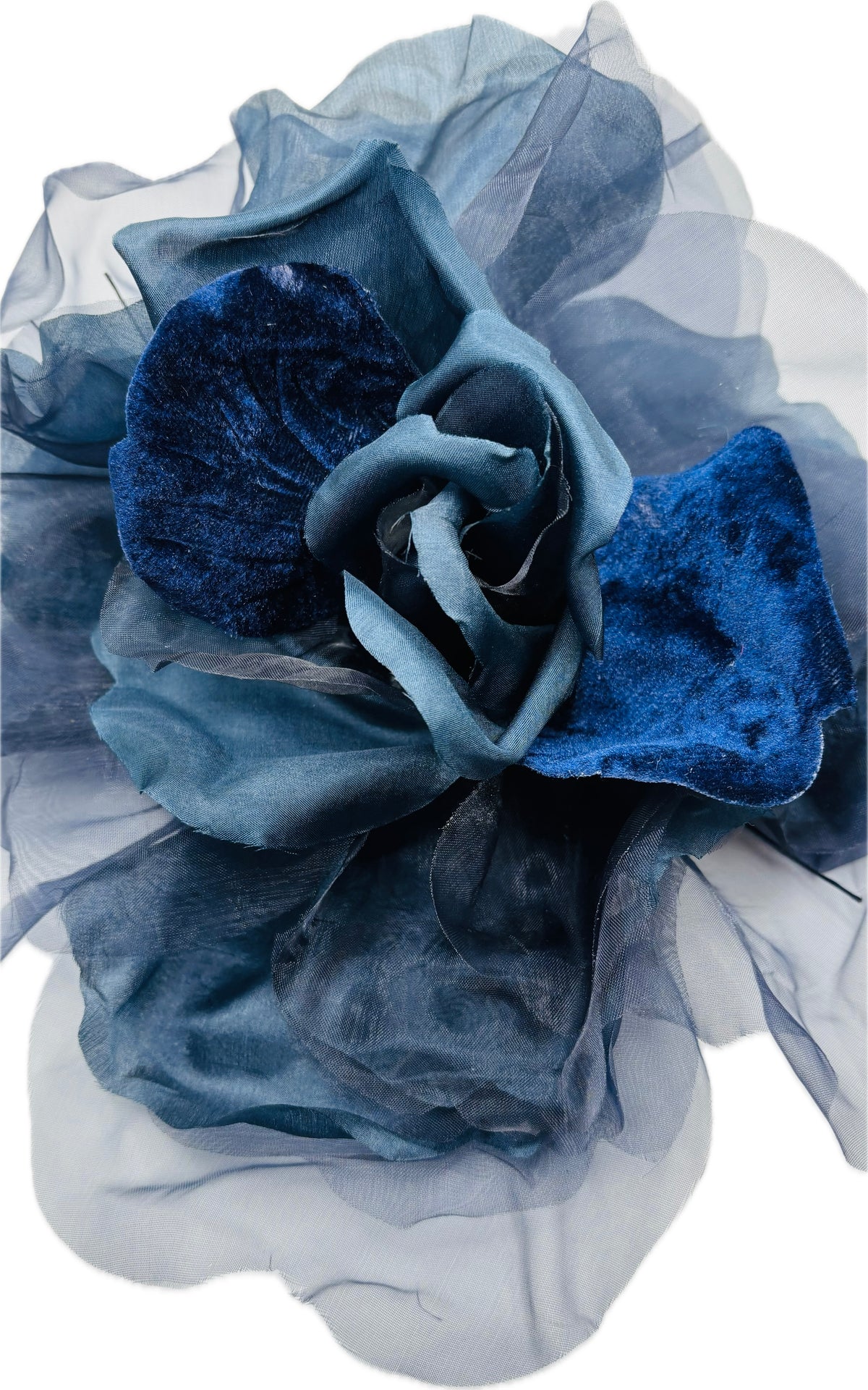 Ariana Navy Silk & Velvet Organza Rose Pin & Clip, 10"