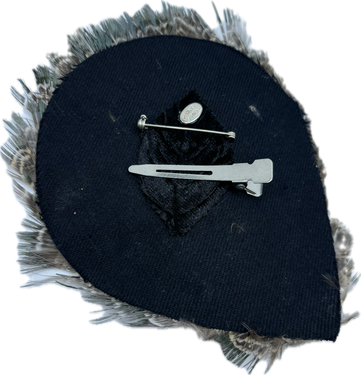 Garbo Green & Black Feather Pin & Clip, 4"