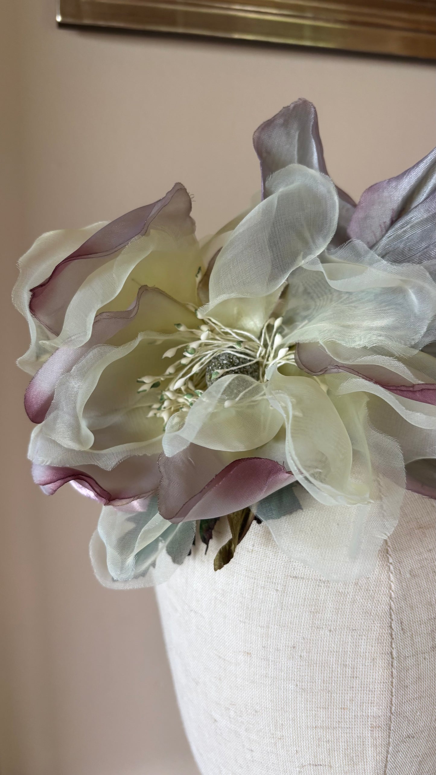 "The Versailles Garden Crown" A one-of-a-kind composition of rare vintage European florals and modern elements, arranged entirely by hand.