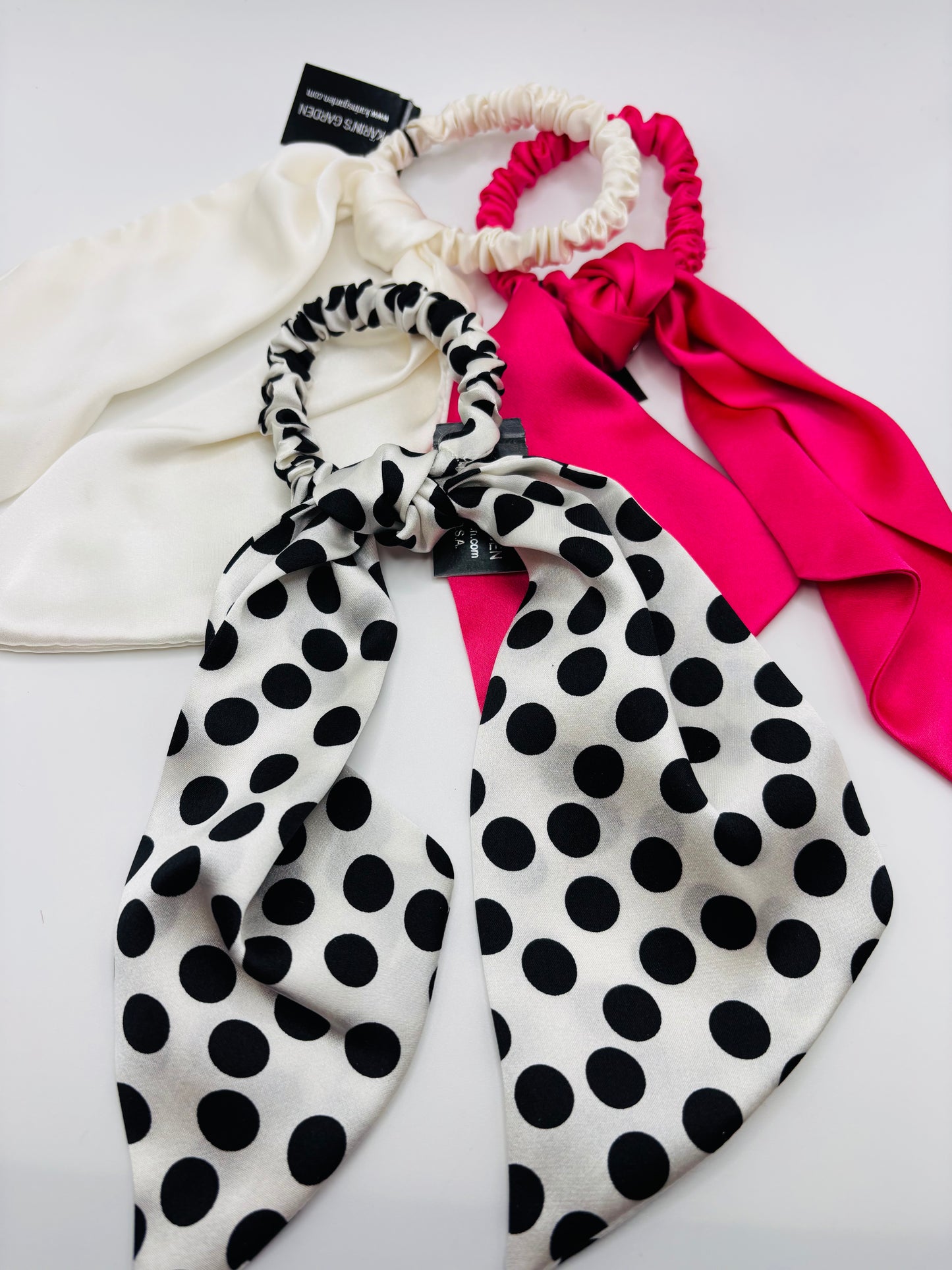 Karin's Garden Polka Dots Silk Charmeuse Hair Elastic. Made in the USA Hair Accessories Hair Tie Elastic