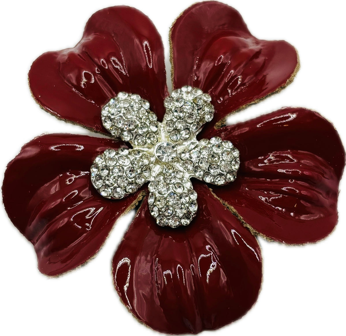Claudette Red Patent Leather & Jeweled Flower Clip, 2.25"