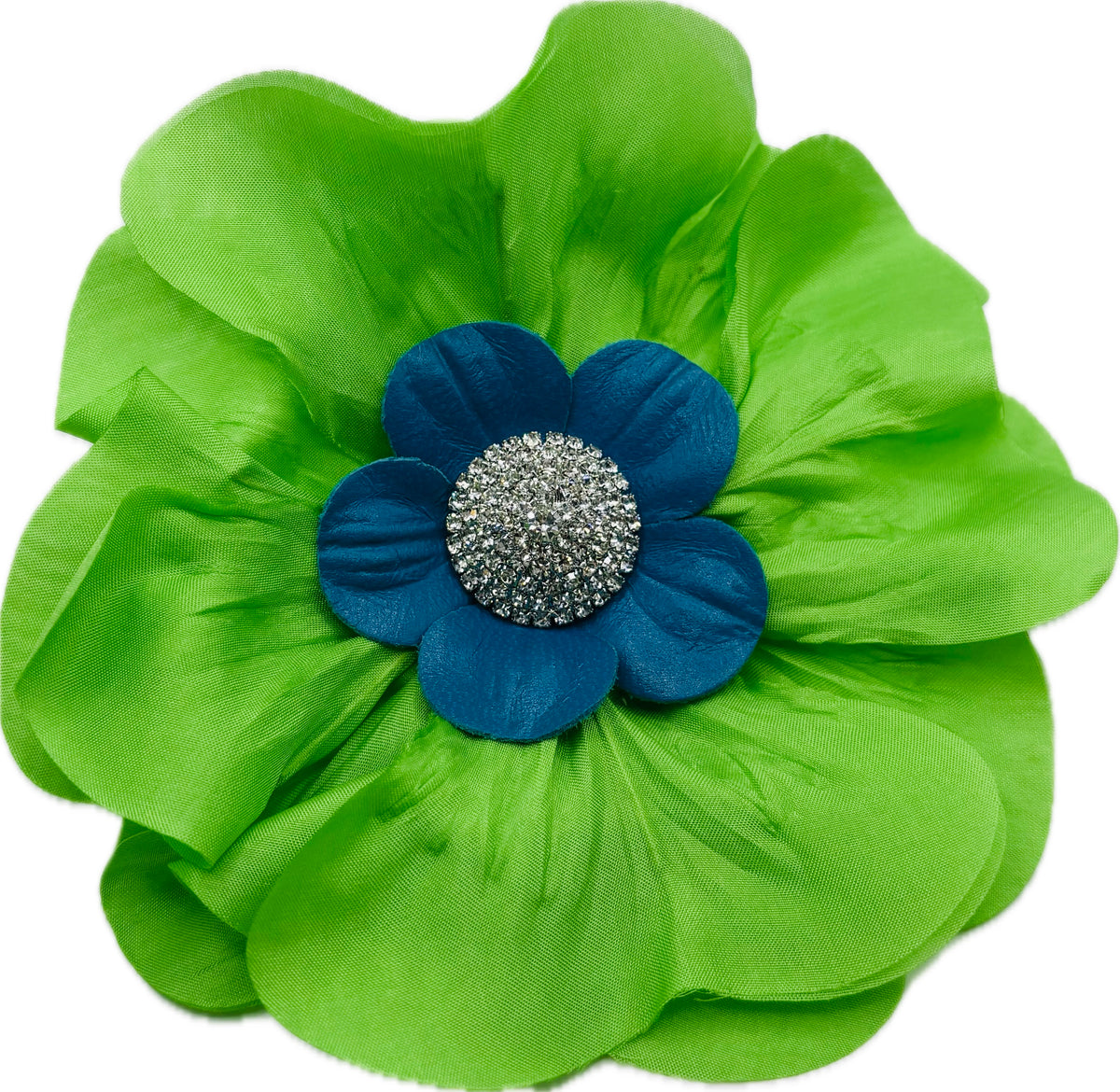 Seattle Seahawks Lime & Blue Leather Silk Poppy Brooch & Clip