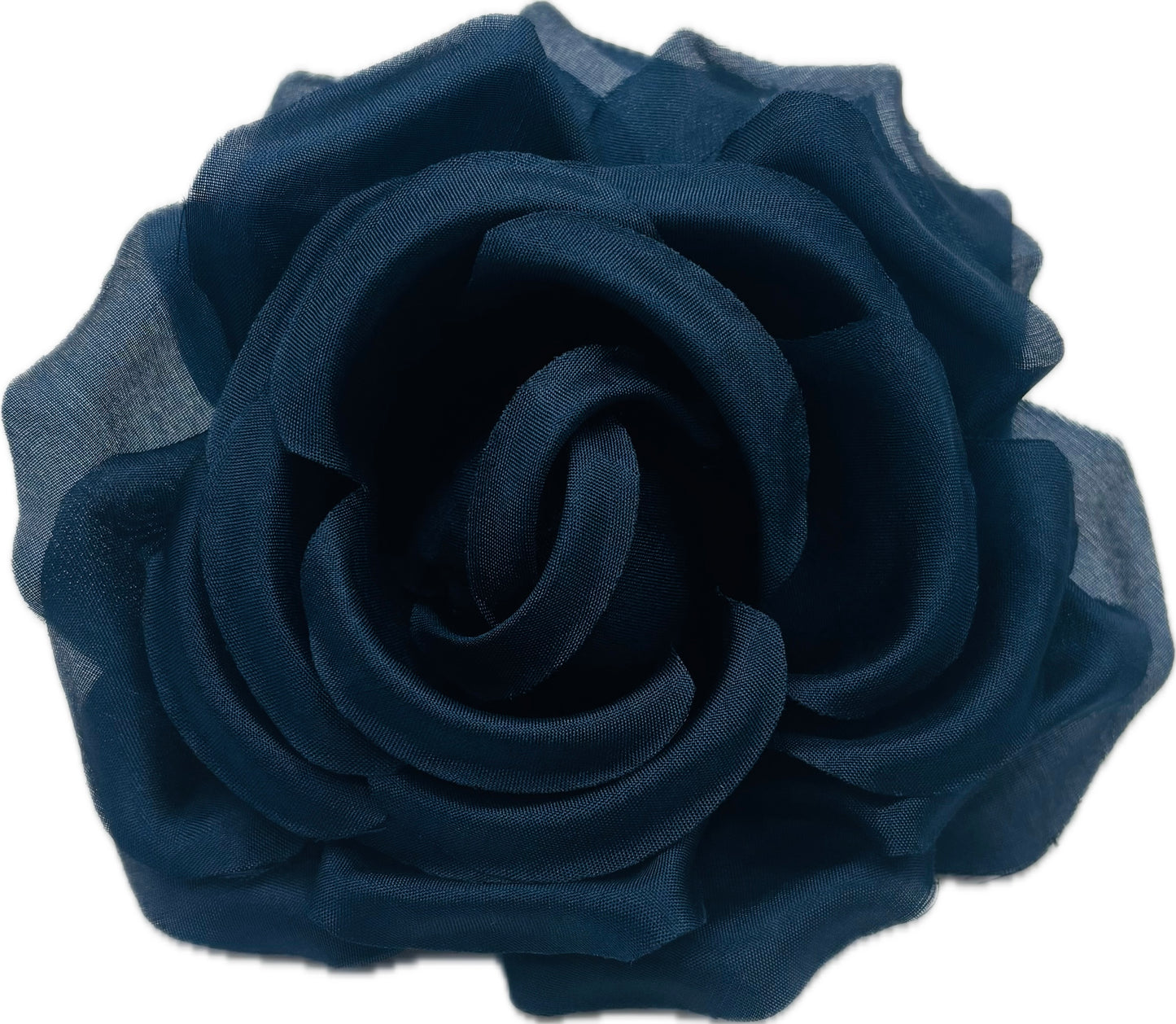 SJP Navy Silk Rose Brooch & Clip, 4.5"