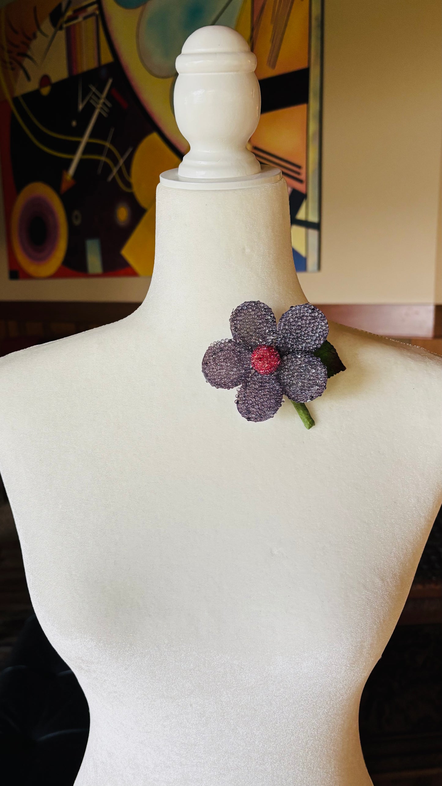 Rock Sugar Lavender Pastel Beaded Daisy Brooch, 3"