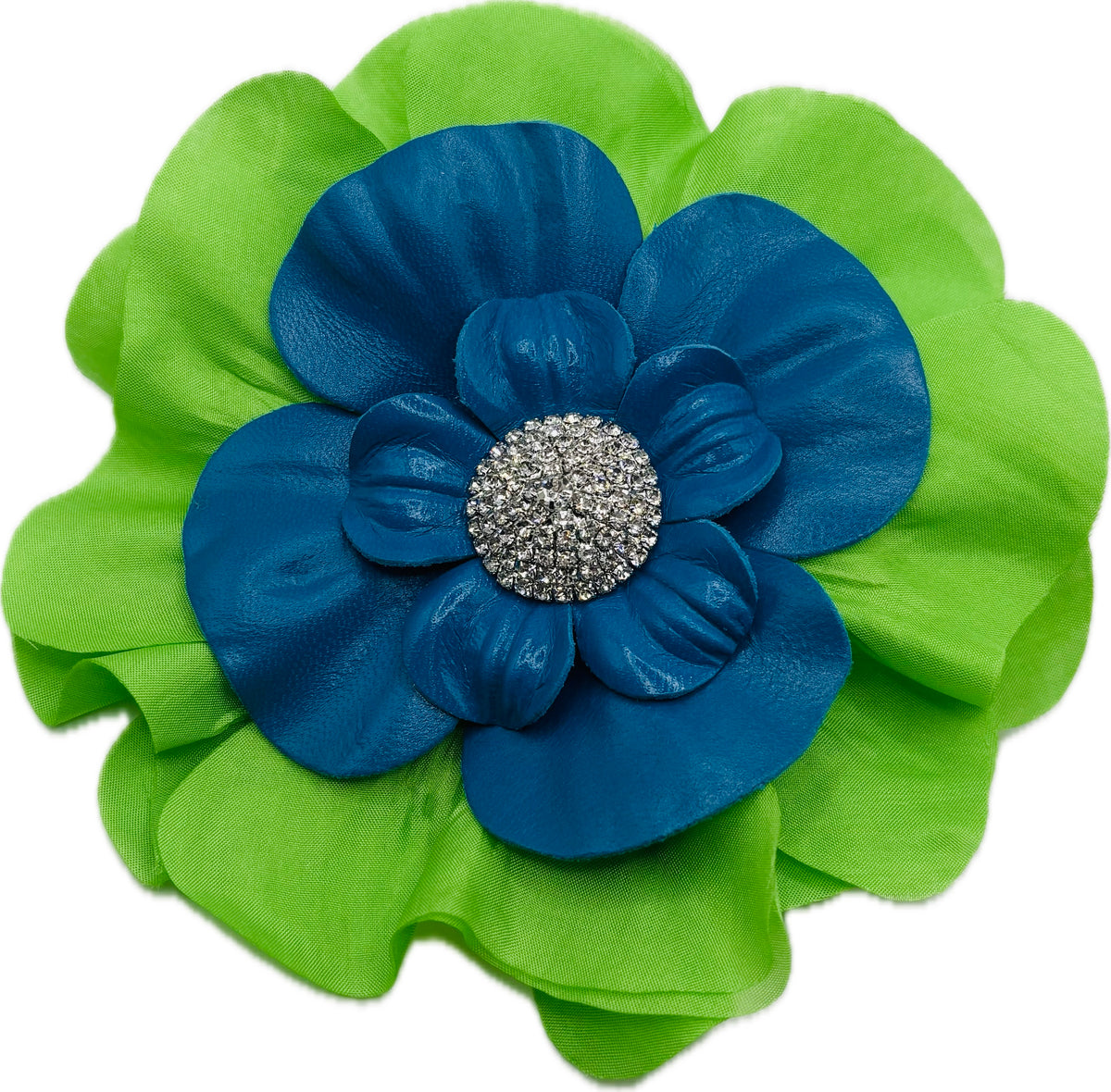 Seahawks Lime Silk & Blue Leather Poppy Crystal Brooch & Clip