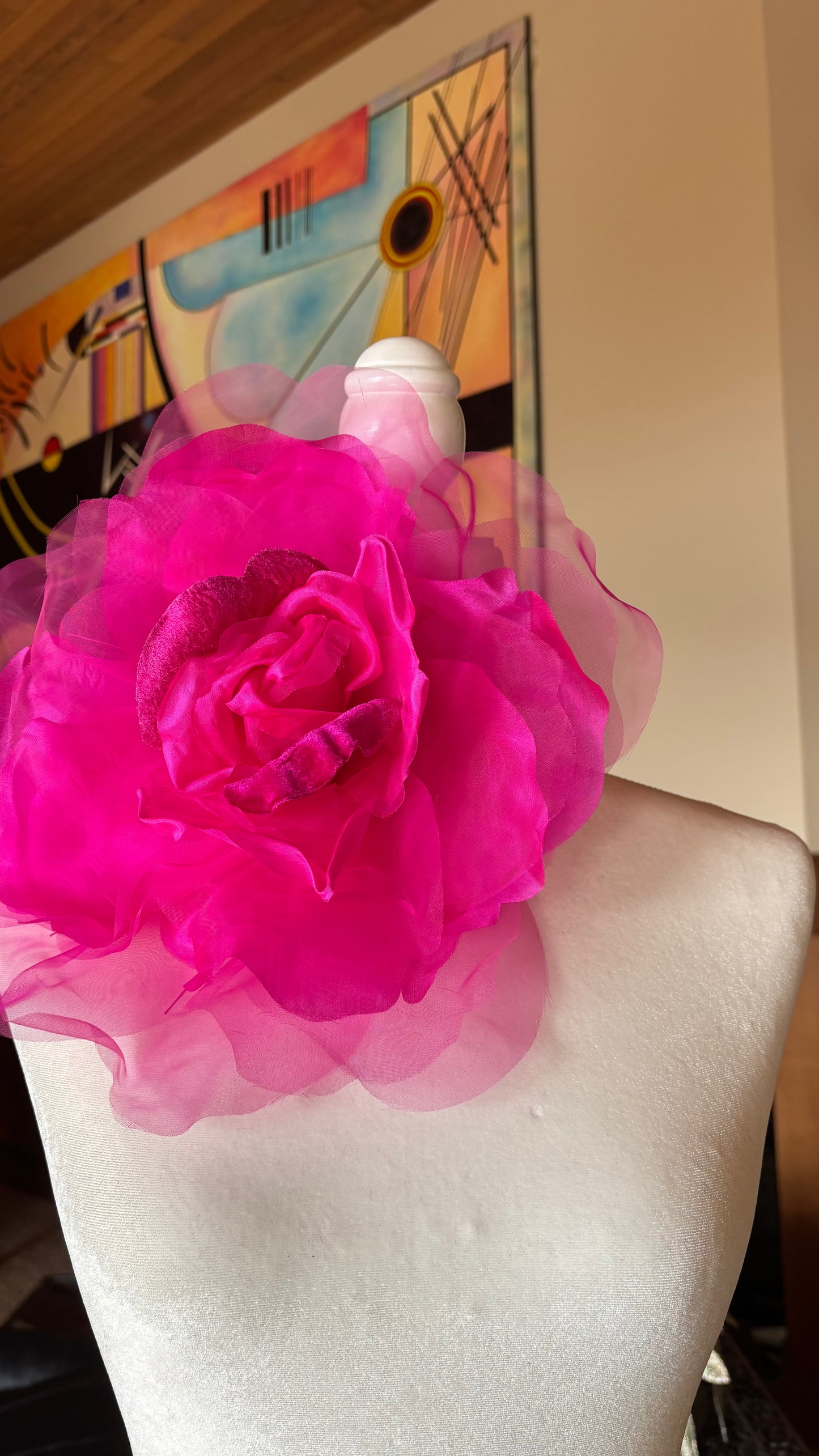 Ariana Passionate Pink Silk & Velvet Organza Rose Pin & Clip, 10"