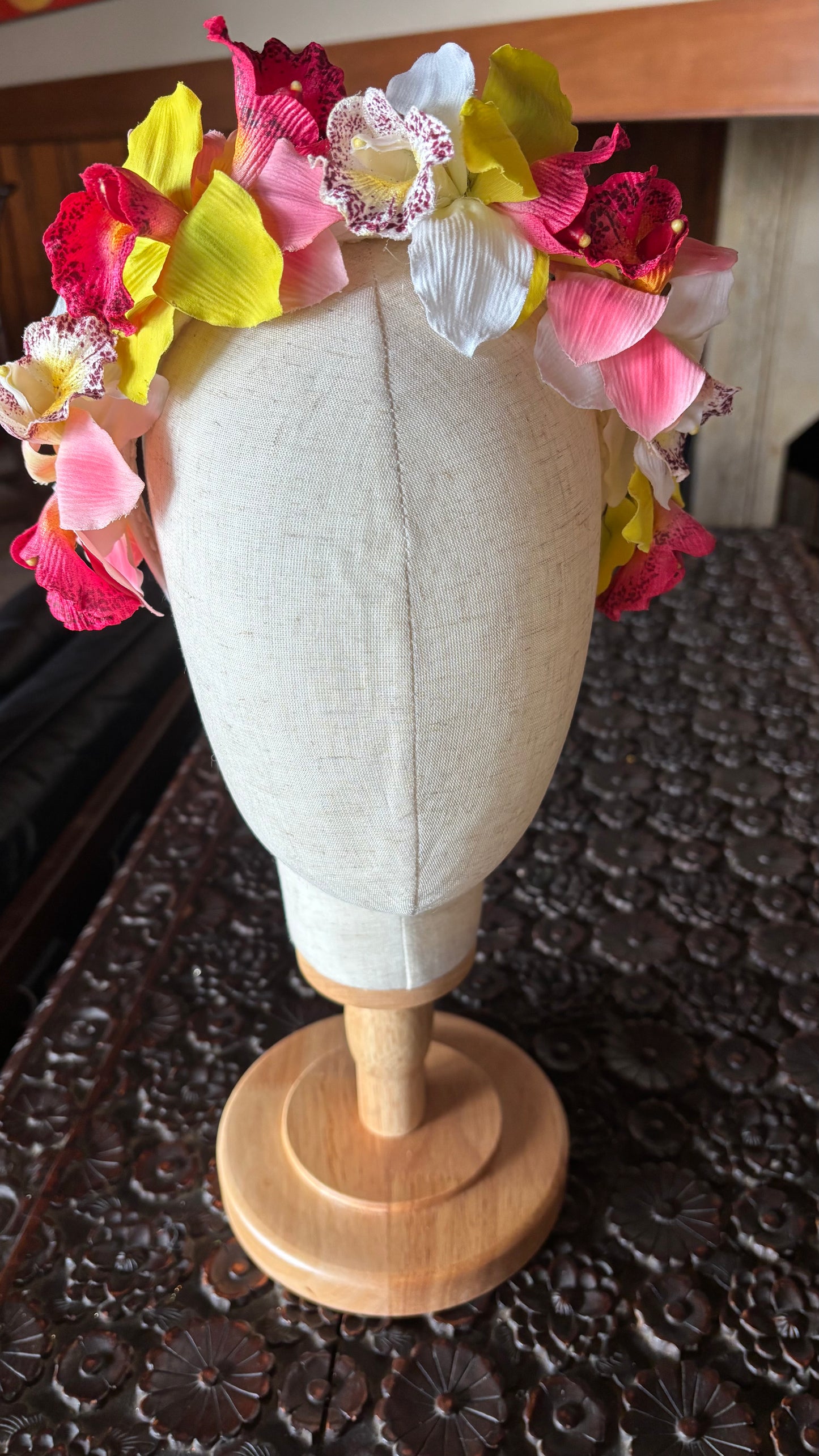 Karin's Garden "Chloe" Pink, White & Lime Vanda Orchids Headband. 1" Comfort Fit Headband. Handmade in the USA.